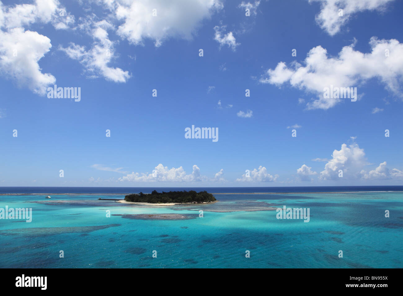 Island and reef, Saipan, Northern Mariana Islands Stock Photo