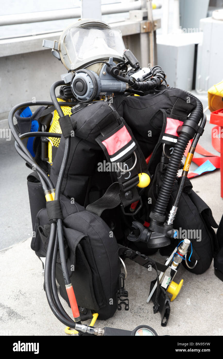 royal navy divers equipment on board HMS Bangor Stock Photo