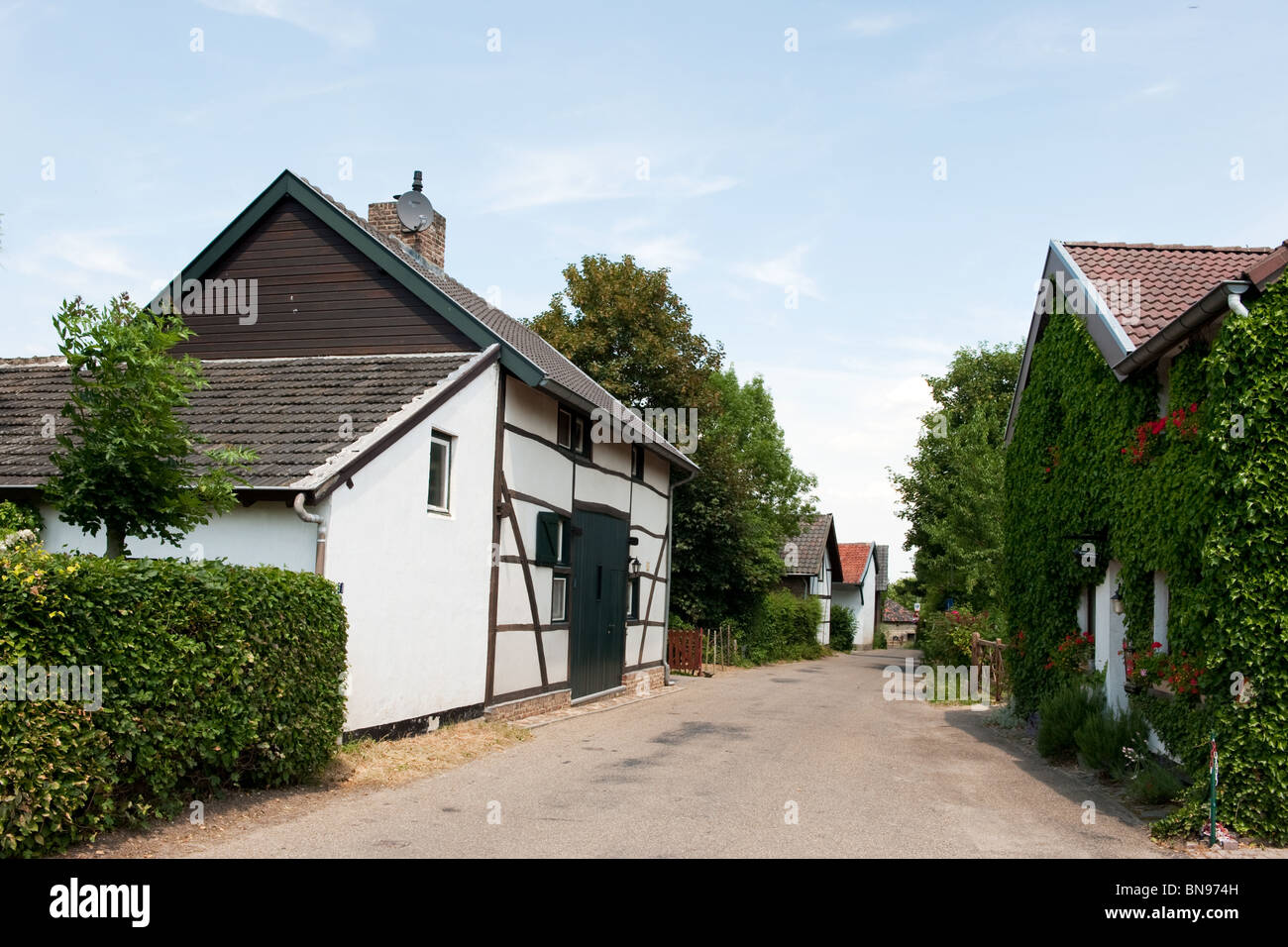 Small Dutch village with typical timbered houses in Limburg Stock Photo