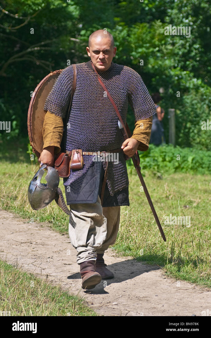 Furious viking returning from lost battle. Portrait Stock Photo