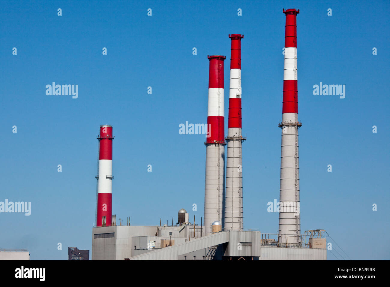 Electrical substation power plant on Randall's Island in New York City Stock Photo
