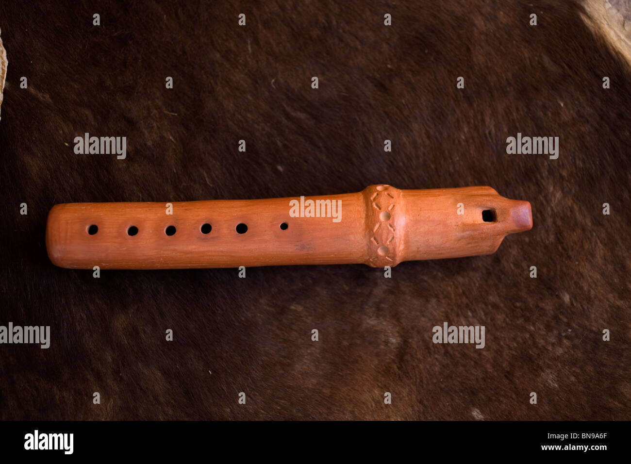A Mayan flute, a Mesoamerican Pre-Hispanic musical instrument, in Mineral de Pozos, Nuevo Leon State, Mexico, November 27, 2008. Stock Photo