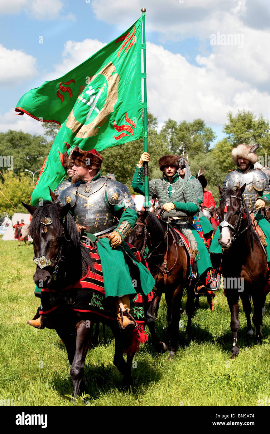 Cavalry knights during Battle of Klushino - 400 years festival in Warsaw, Poland, 3-4 of July 2010. Stock Photo