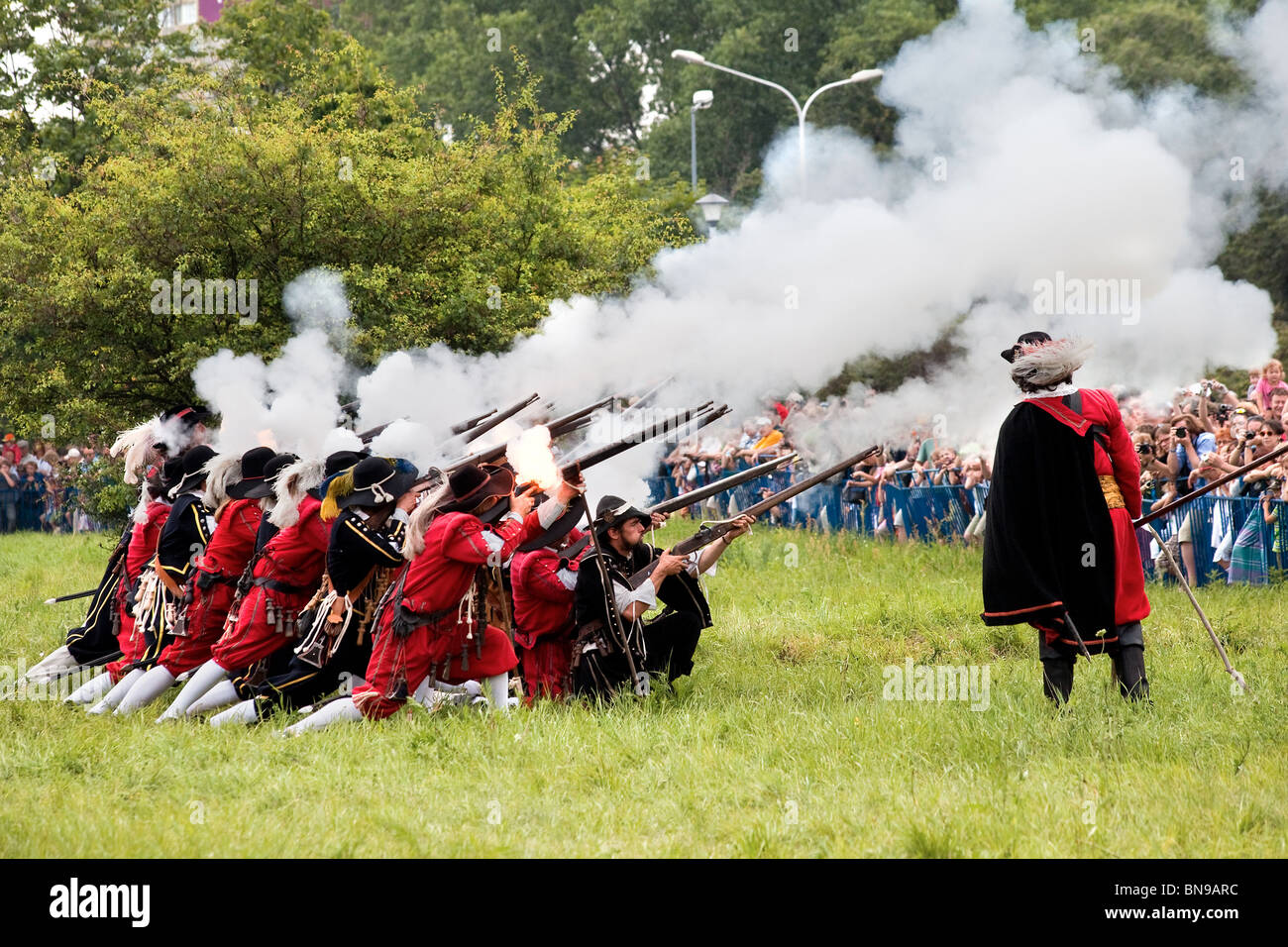 Rifleman squad at Battle of Klushino - 400 years festival in Warsaw, Poland, 3-4 of July 2010. Stock Photo