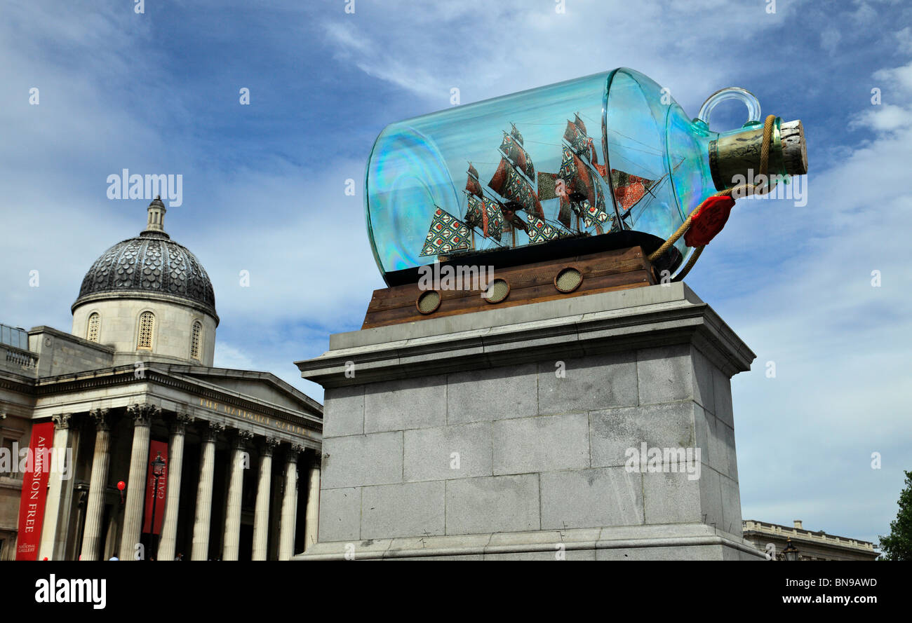 Ship In A Bottle, the fourth plinth, Trafalgar Square. Stock Photo