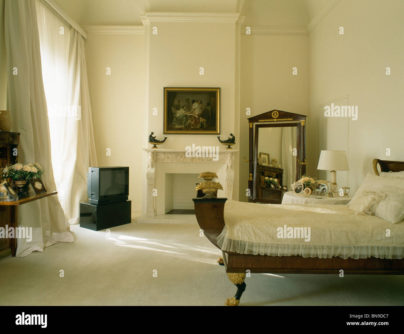 Cream Carpet And Curtains In Traditional Cream Bedroom With And