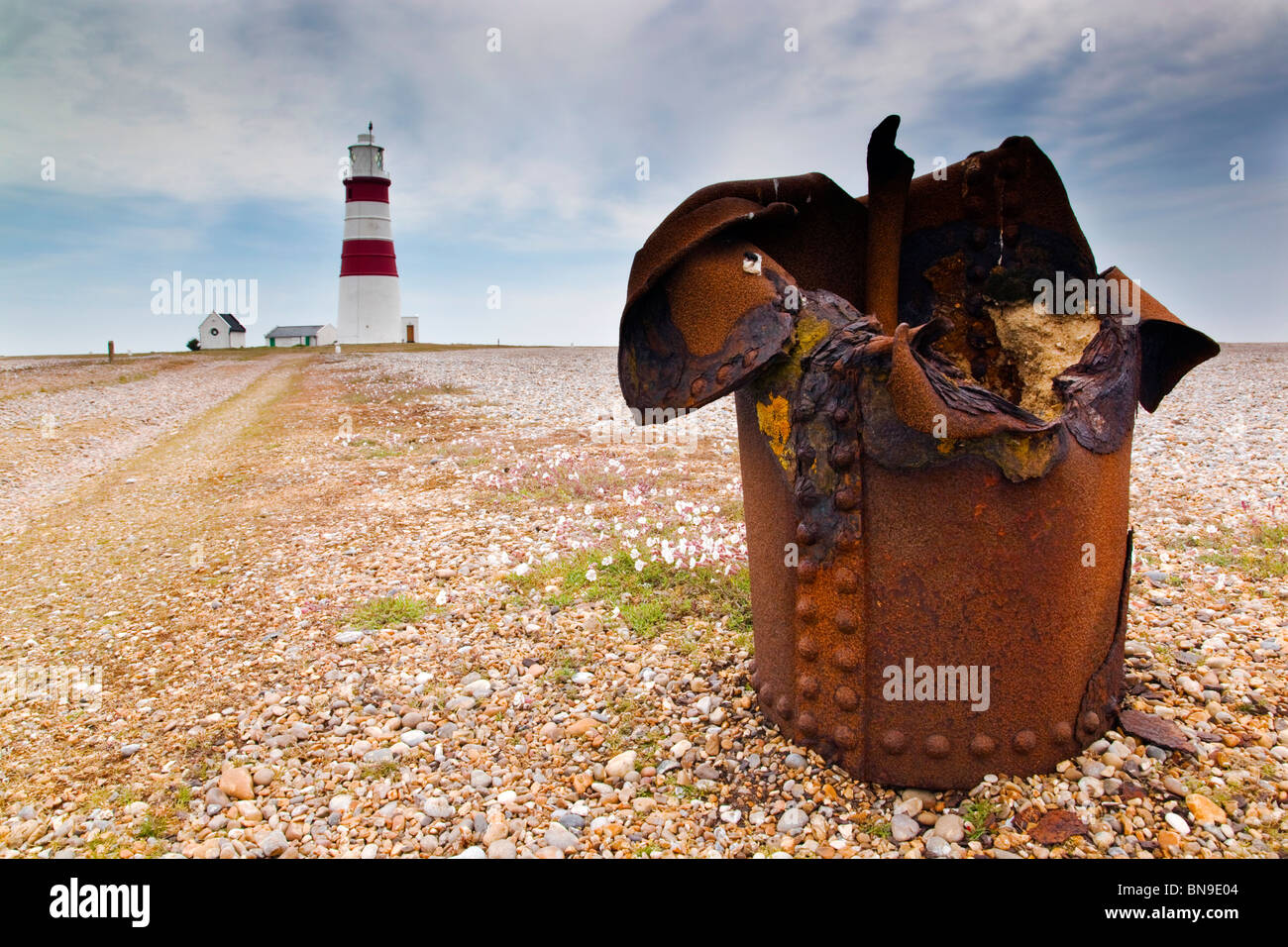 Orford Ness spit and lighthouse; Suffolk Stock Photo