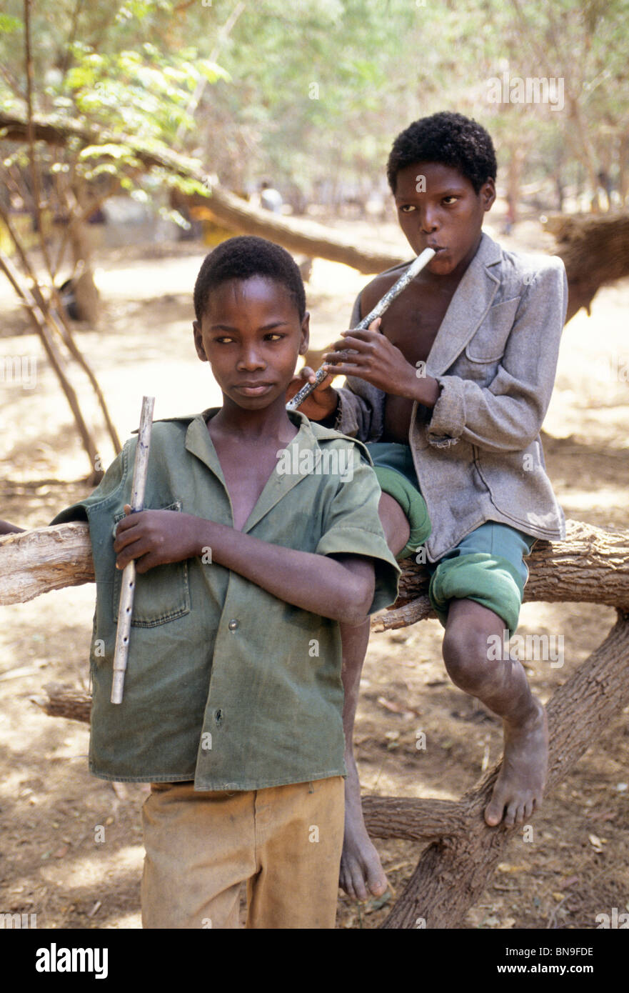 Ogaden  (Somali Ethiopia) Boy Pipers Stock Photo