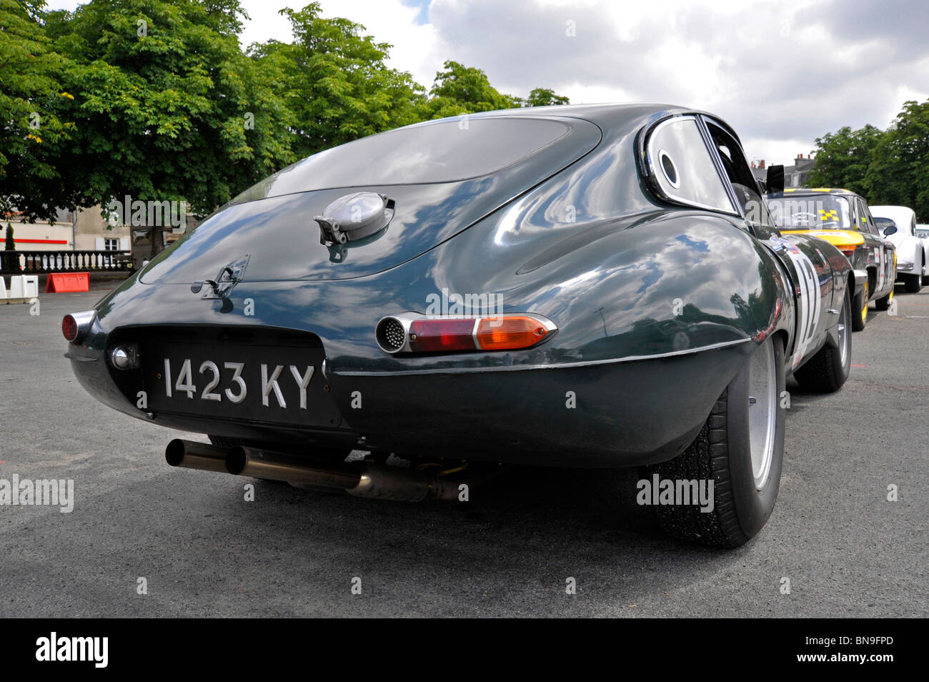 Classic car racing Jaguar E type on display at Bressuire Deux-Sevres France Stock Photo