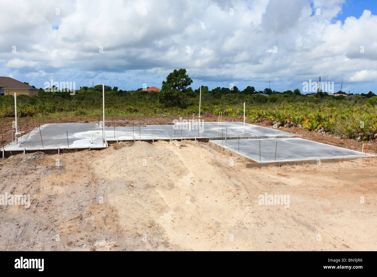 Cement Slab foundation with water pipes Stock Photo Alamy