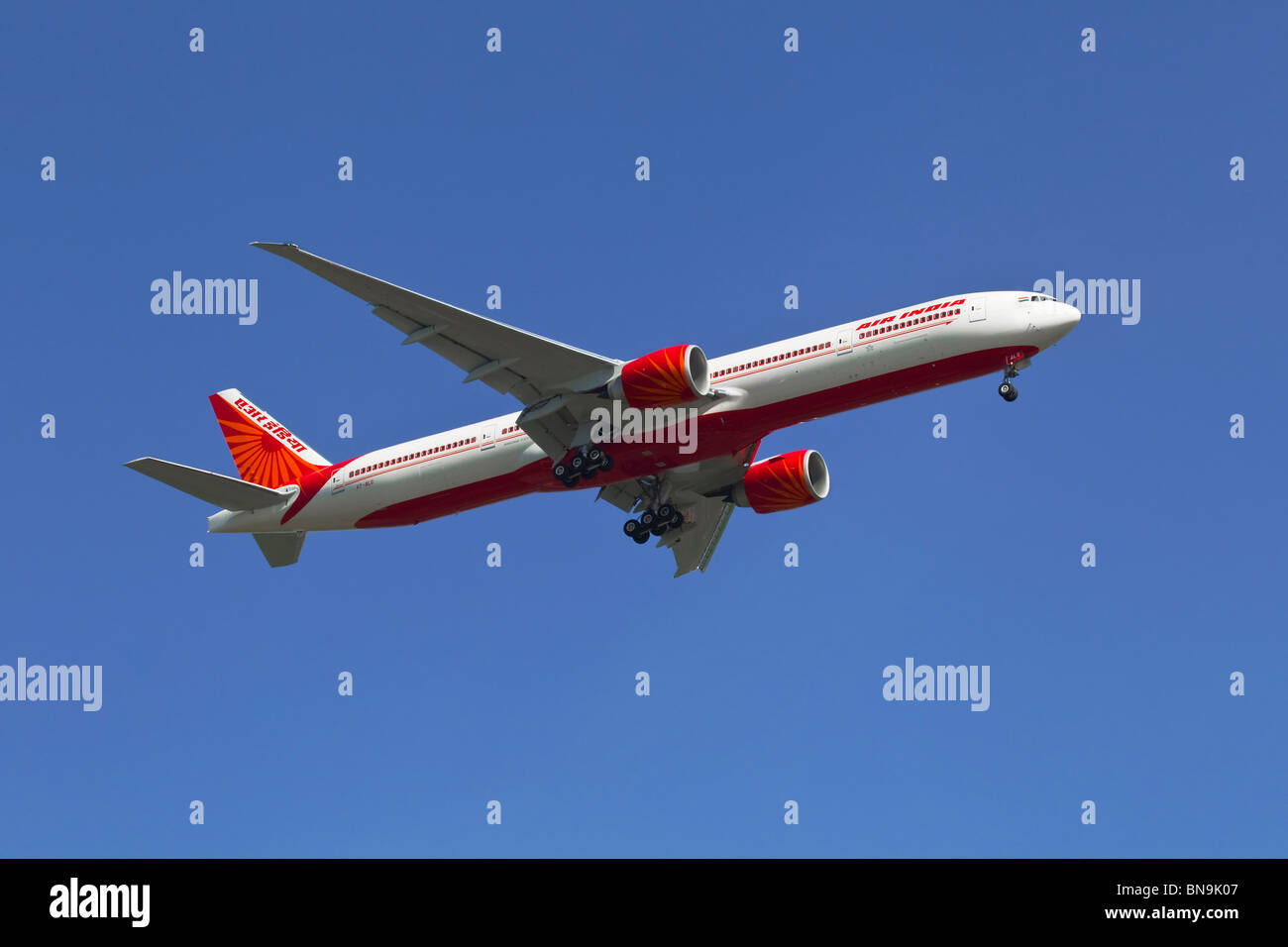 A Boeing B777 of the Indian airline Air India on final approach Stock Photo