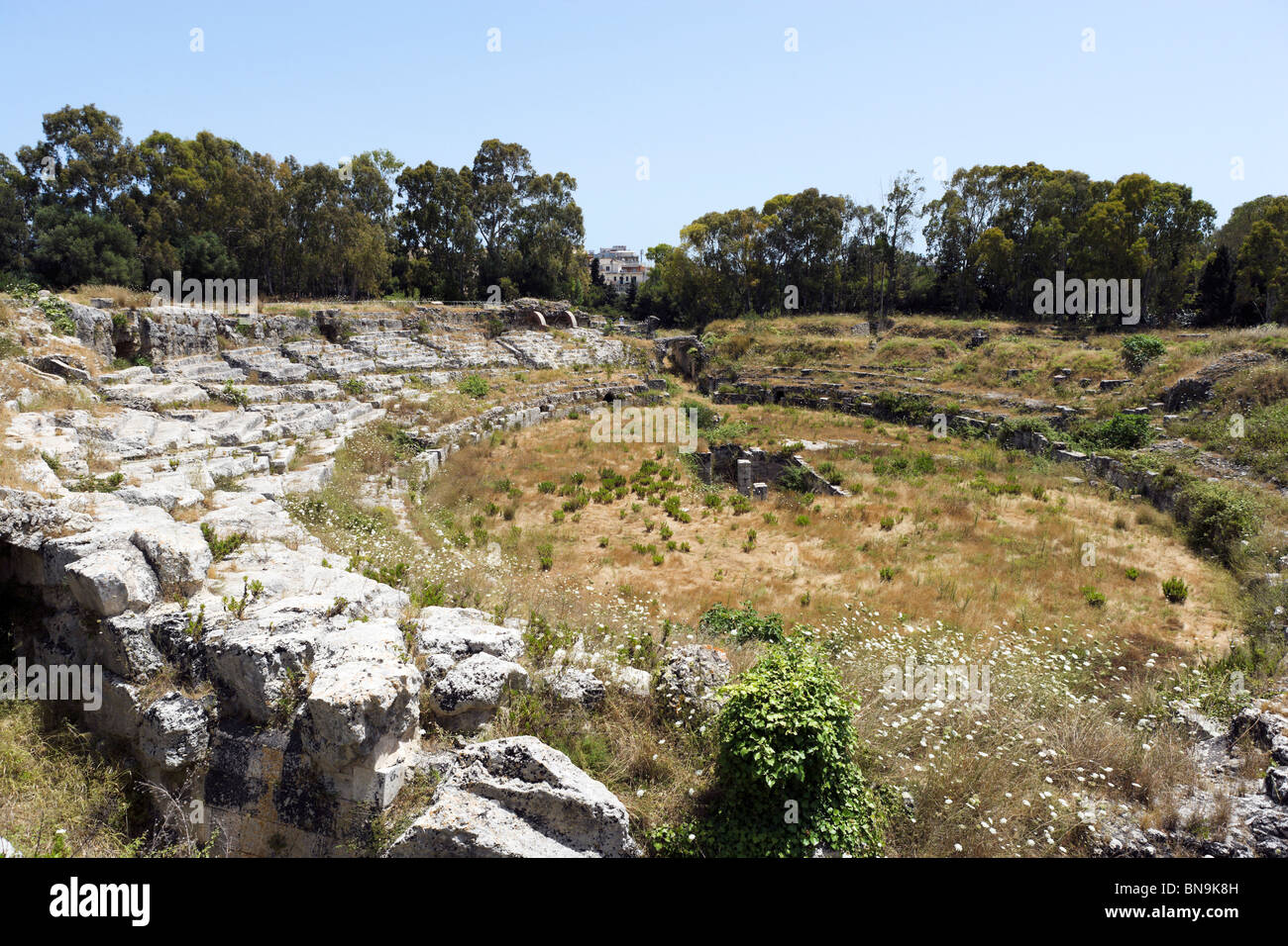 The Roman Amphitheatre, Parco Archeologico della Neapolis, Syracuse, Sicily, Italy Stock Photo