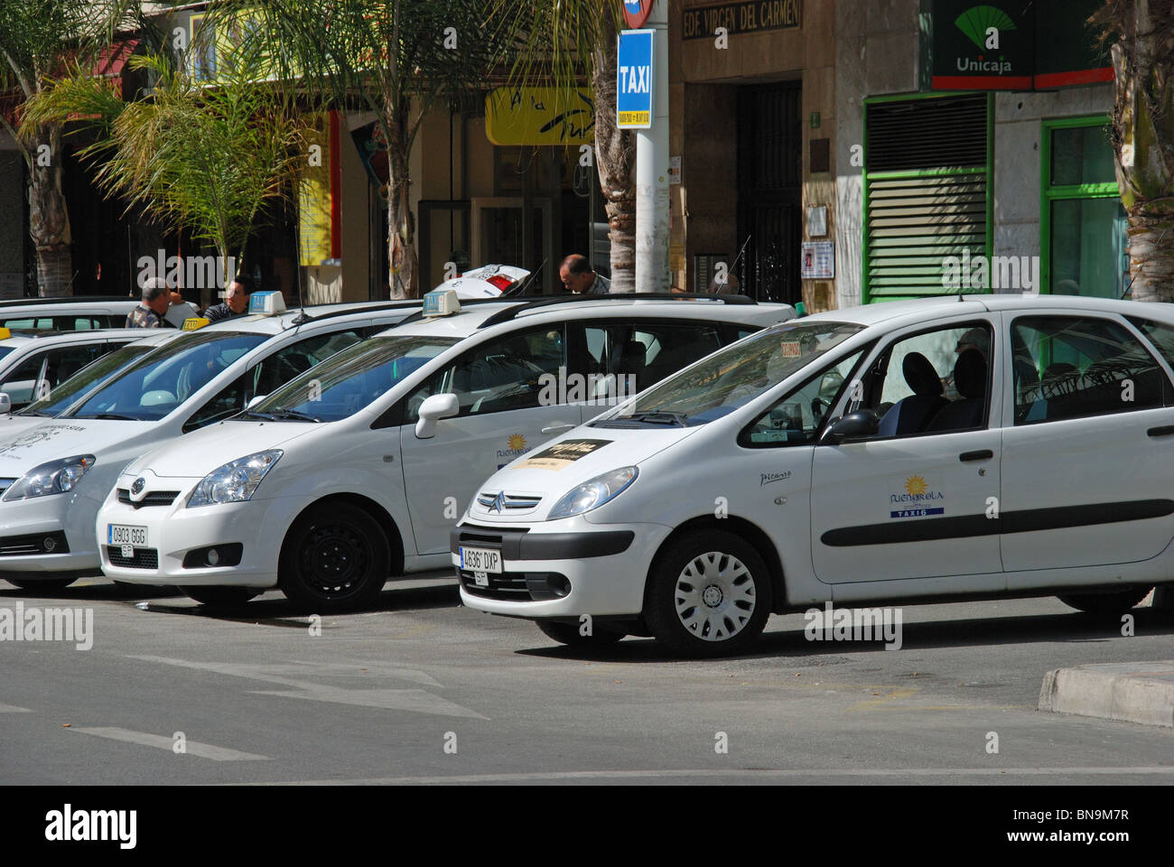 Taxi rank by the bus station, Fuengirola, Costa del Sol, Malaga Province,  Andalucia, Spain, Western Europe Stock Photo - Alamy