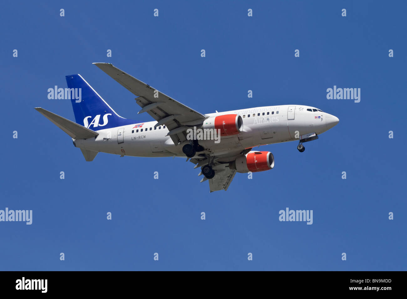 A Boeing B737 of SAS - Scandanavian Air Services on final approach Stock Photo