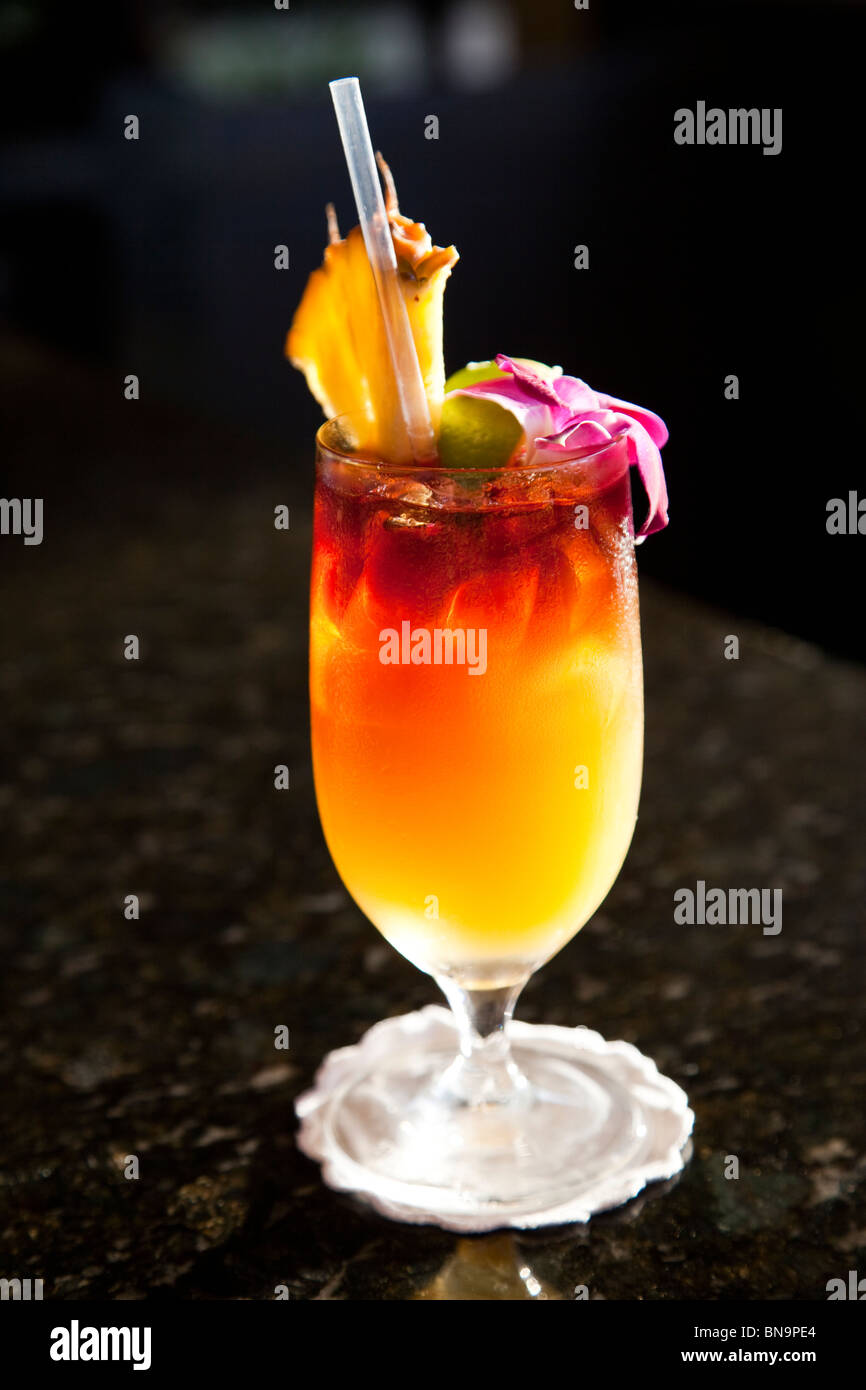 Mai Tai Tropical Drink at Four Seasons Resort in Maui, Hawaii Stock