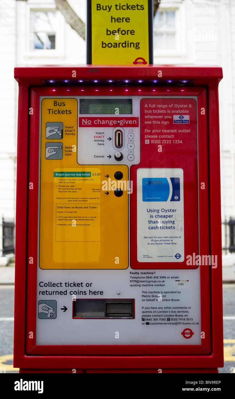 Bus ticket machine, London, Monday, April 12, 2010. Stock Photo