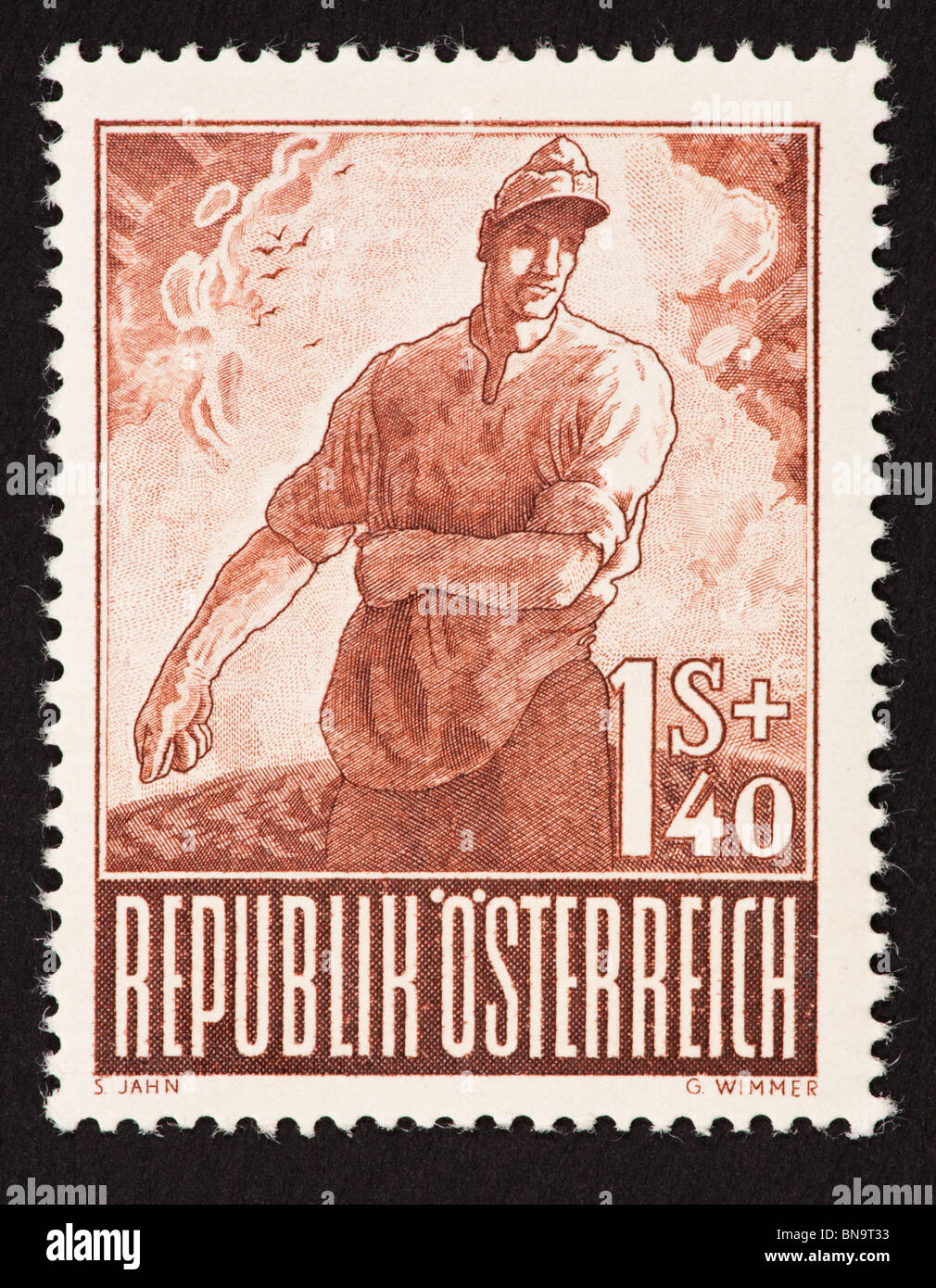 Postage stamp from Austria depicting a sower Stock Photo