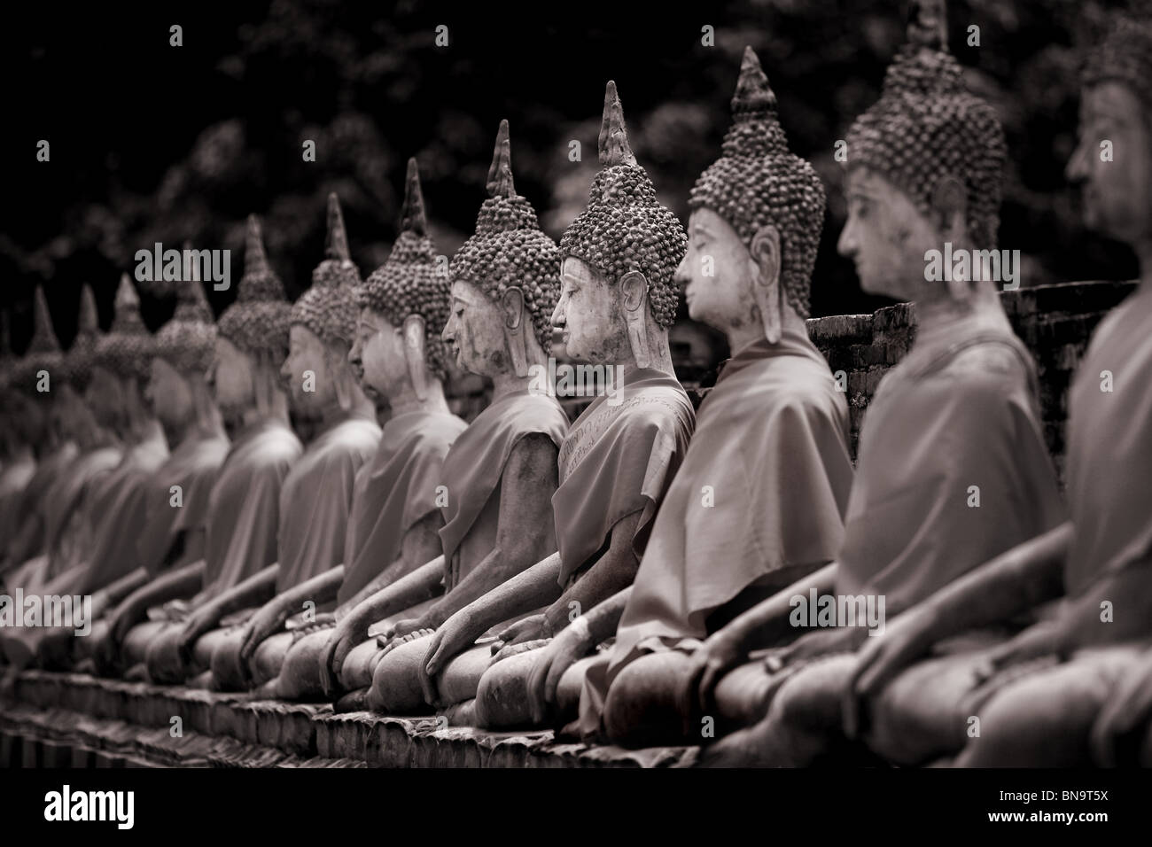 Buddahs at Wat Yai Chai Mongkol Temple, Ayutthaya. Thailand Stock Photo