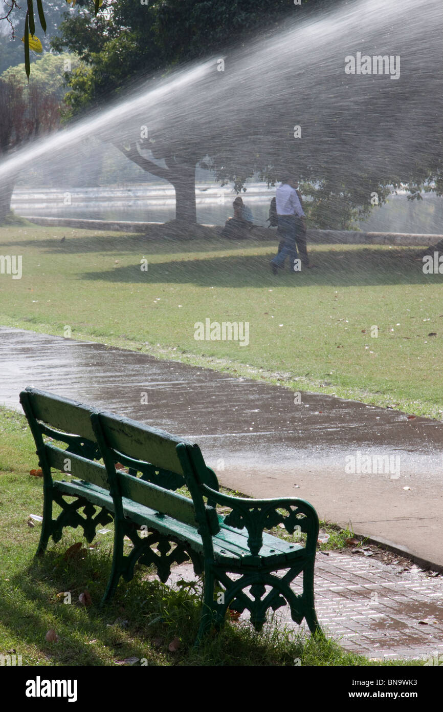 Water sprinklers at Victoria Memorial gardens in Kolkata (Calcutta