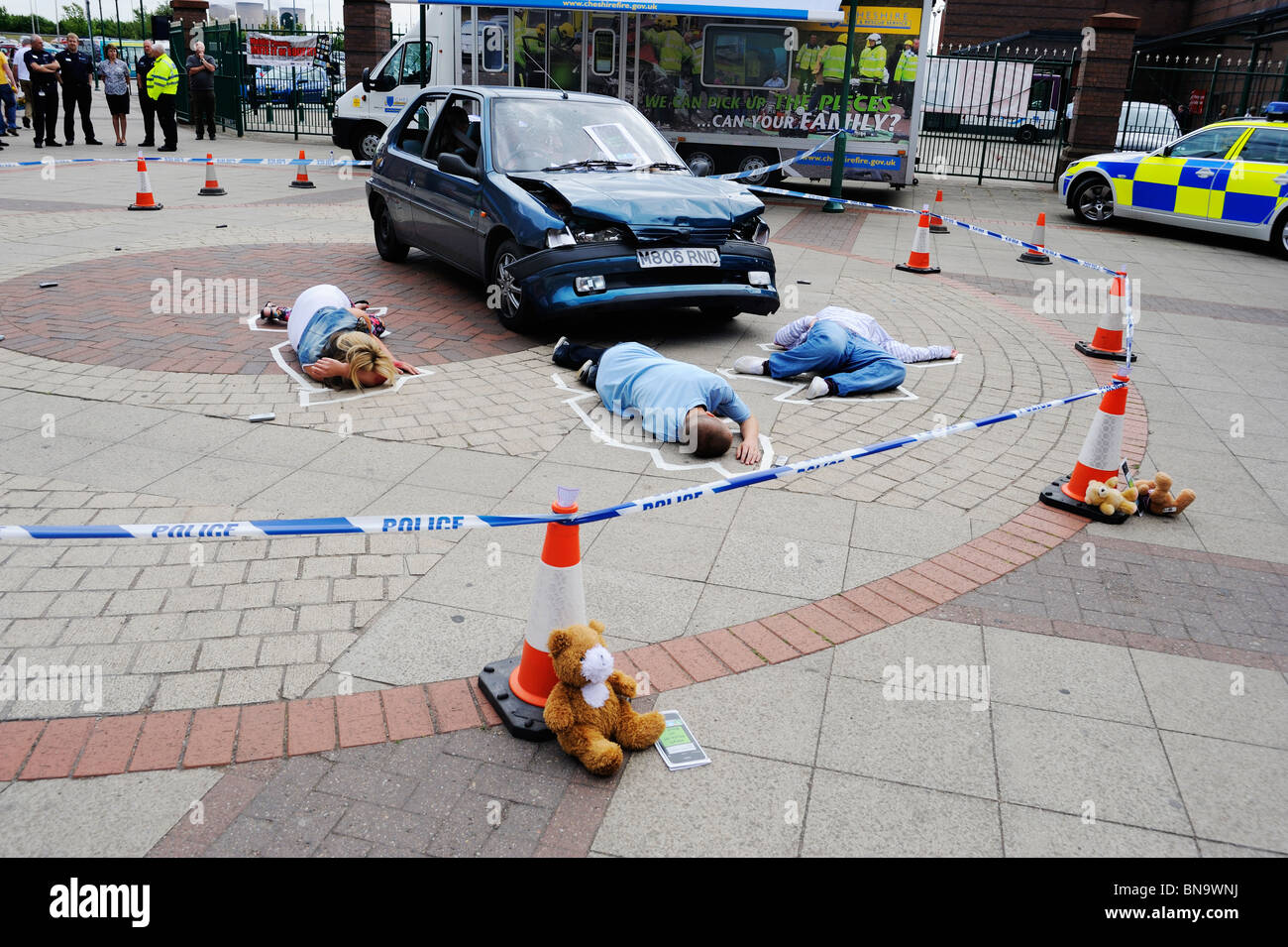 Road Safety Training public demonstration aimed to deter people from texting while driving. Stock Photo