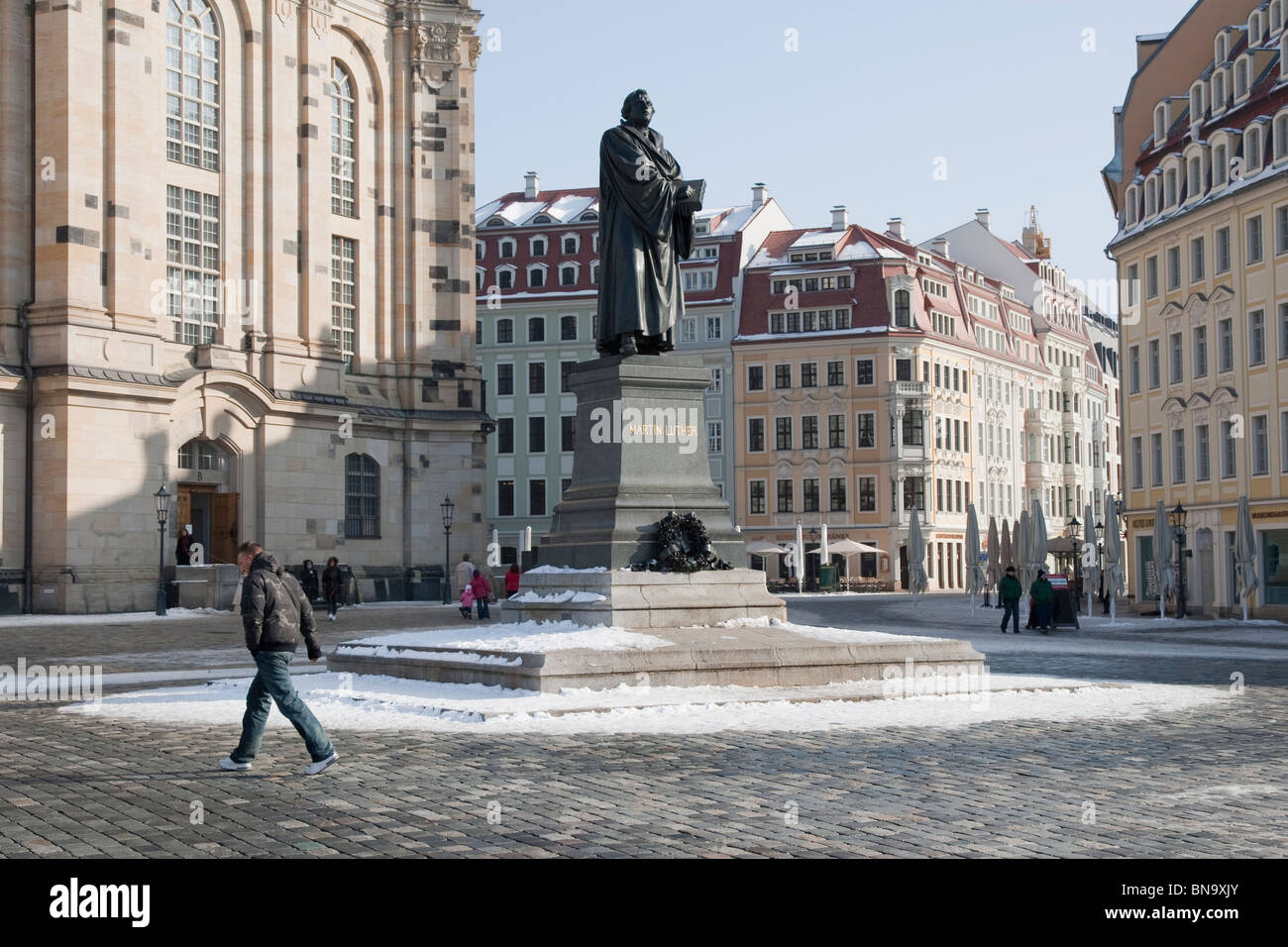 Statue of Martin Luther outside the Frauenkirche, Dresden, Germany. Stock Photo