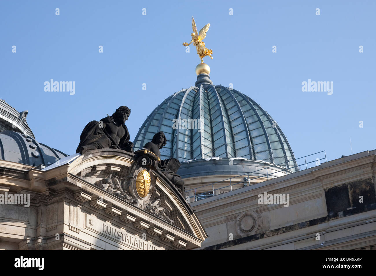 The glass dome of the Kunst Academie, known locally as the Lemon Squeezer, Dresden, Germany. Stock Photo