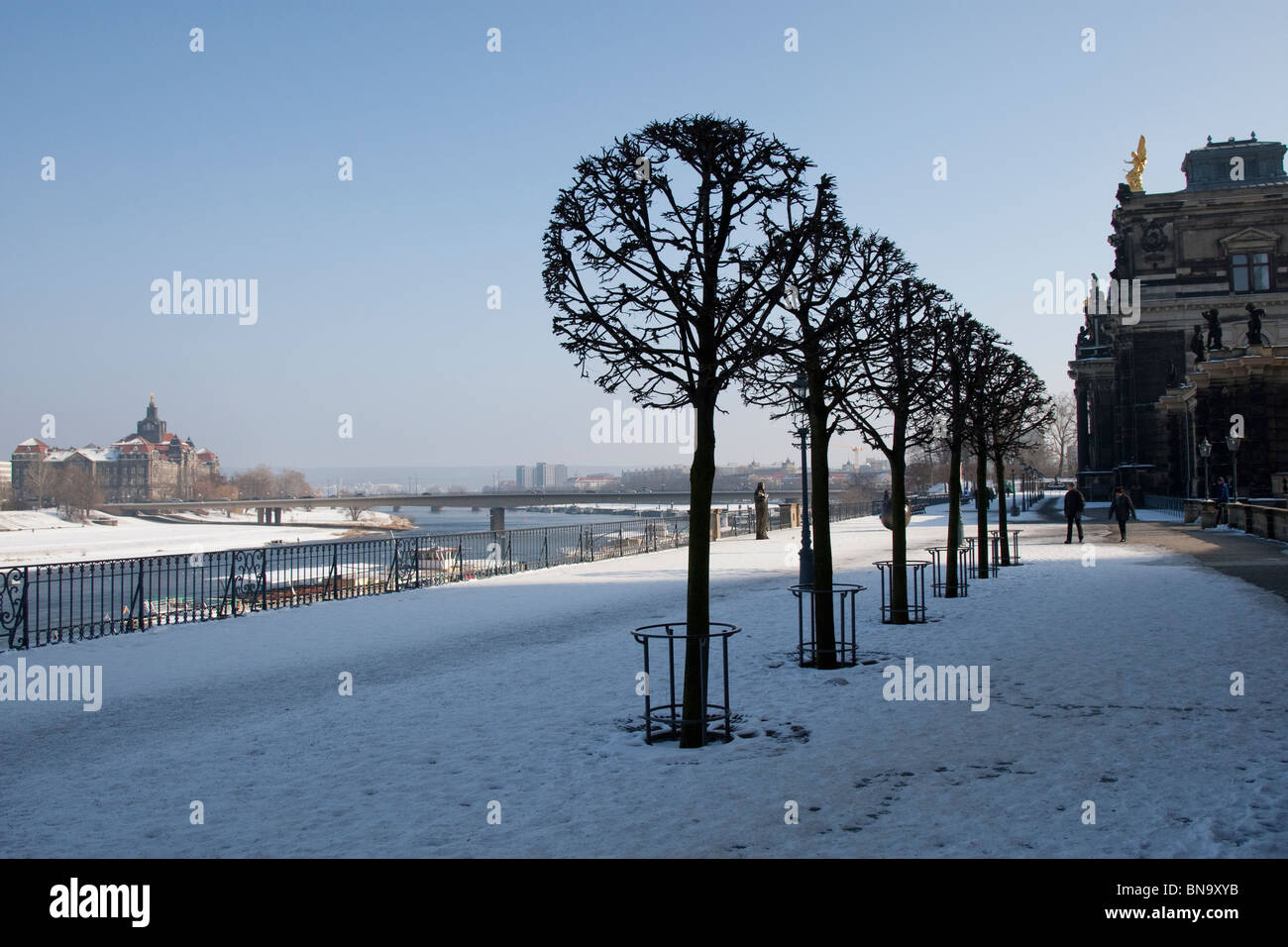 Terrace along the Elbe beside the Kunst Academie, Dresden, Germany. Stock Photo