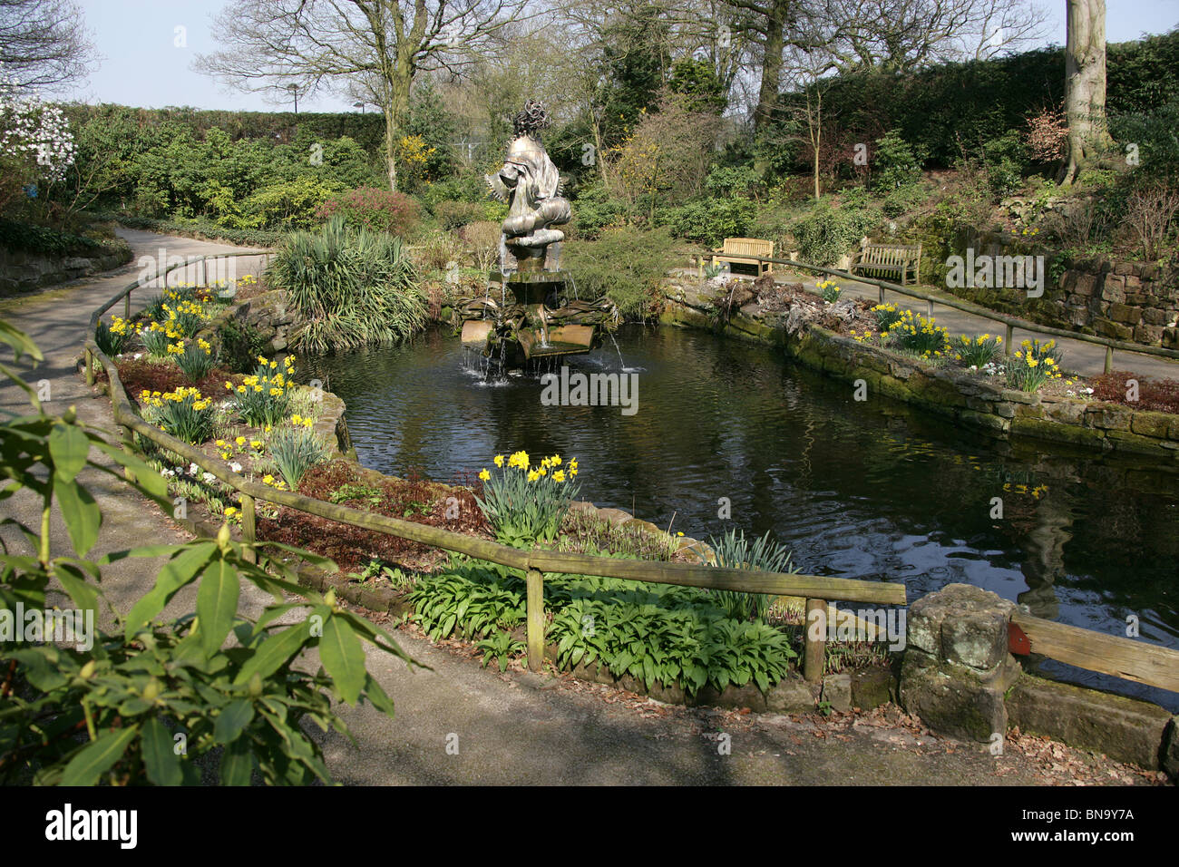 Chester Zoological Gardens. Spring view of the Sunken Garden which is considered as one of Chester Zoo’s hidden treasures. Stock Photo