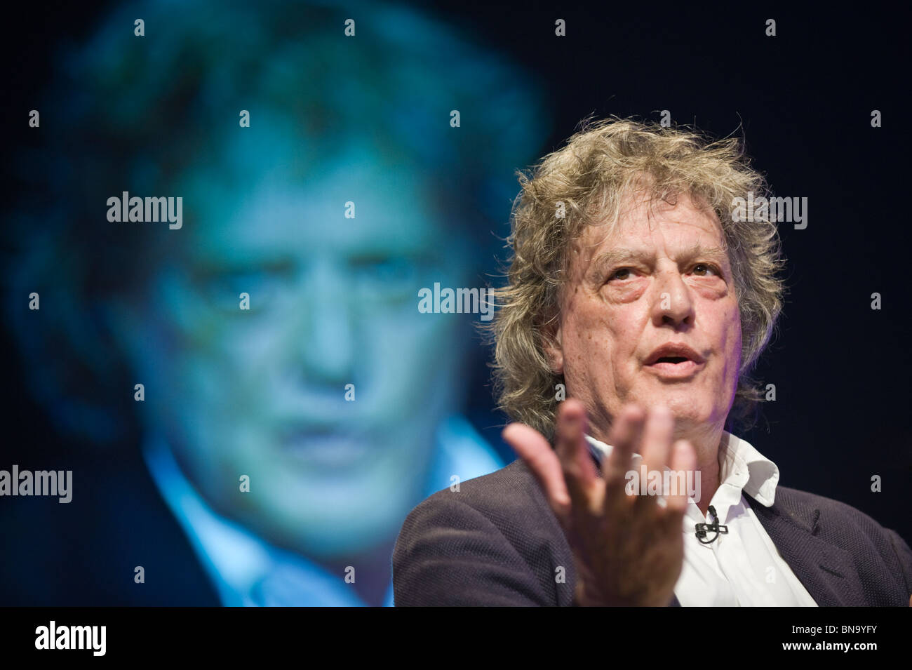 British playwright Sir Tom Stoppard pictured in conversation at Hay Festival 2010 Hay on Wye Powys Wales UK Stock Photo