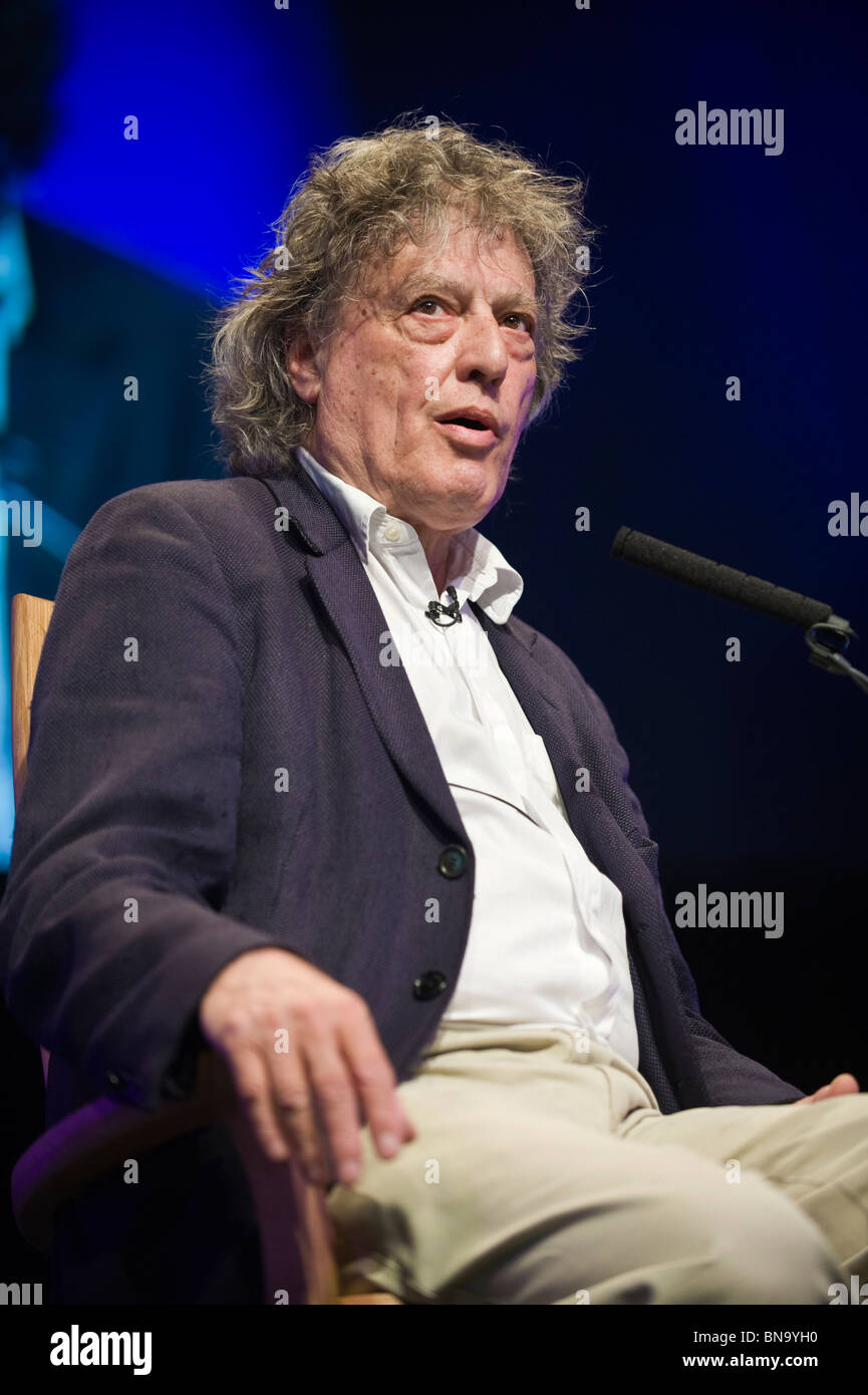 British playwright Sir Tom Stoppard pictured in conversation at Hay Festival 2010 Hay on Wye Powys Wales UK Stock Photo