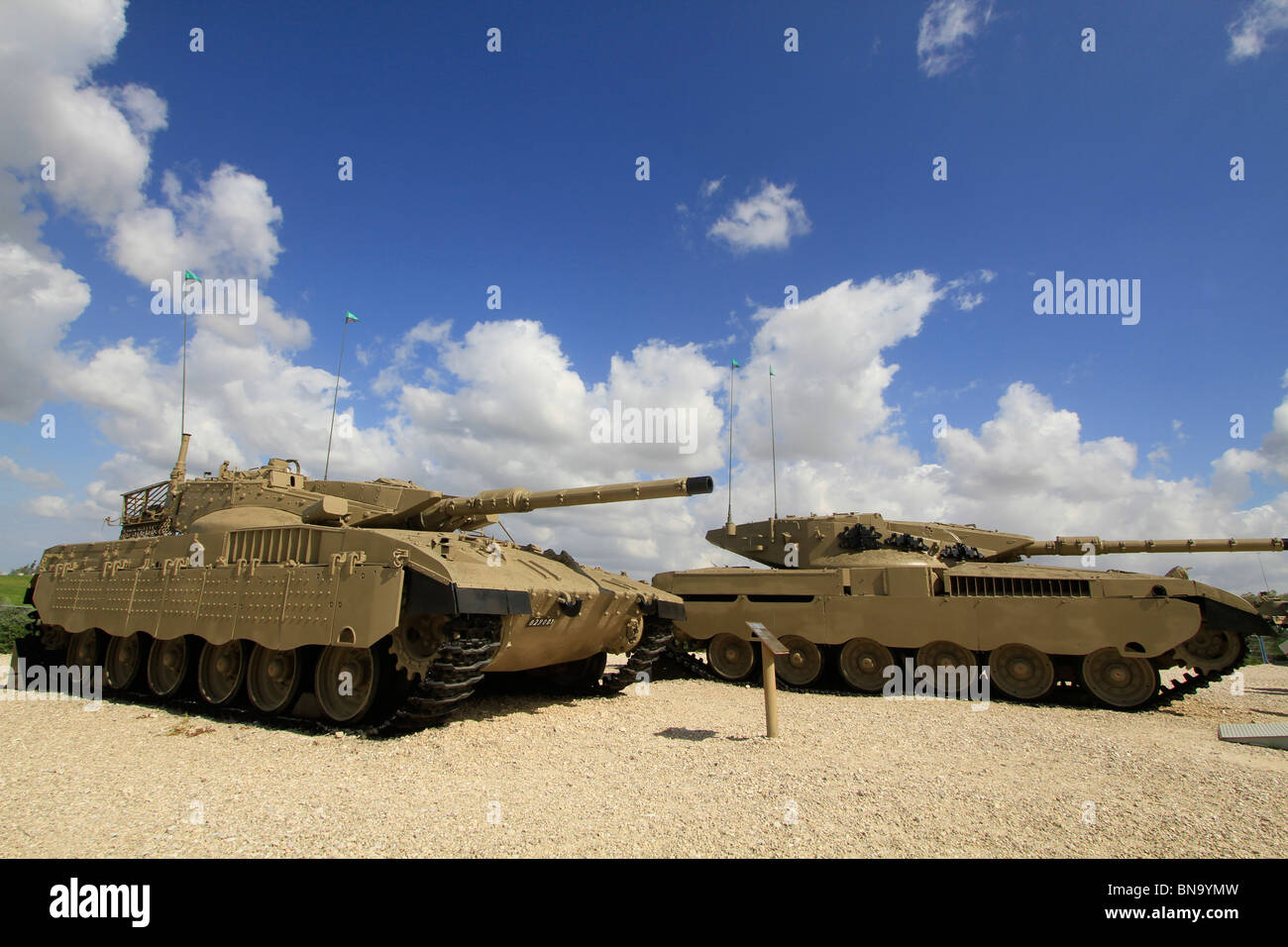 Israel, Shephelah, Merkava tanks at the Armored Corps Memorial Site and Museum at Latrun Stock Photo