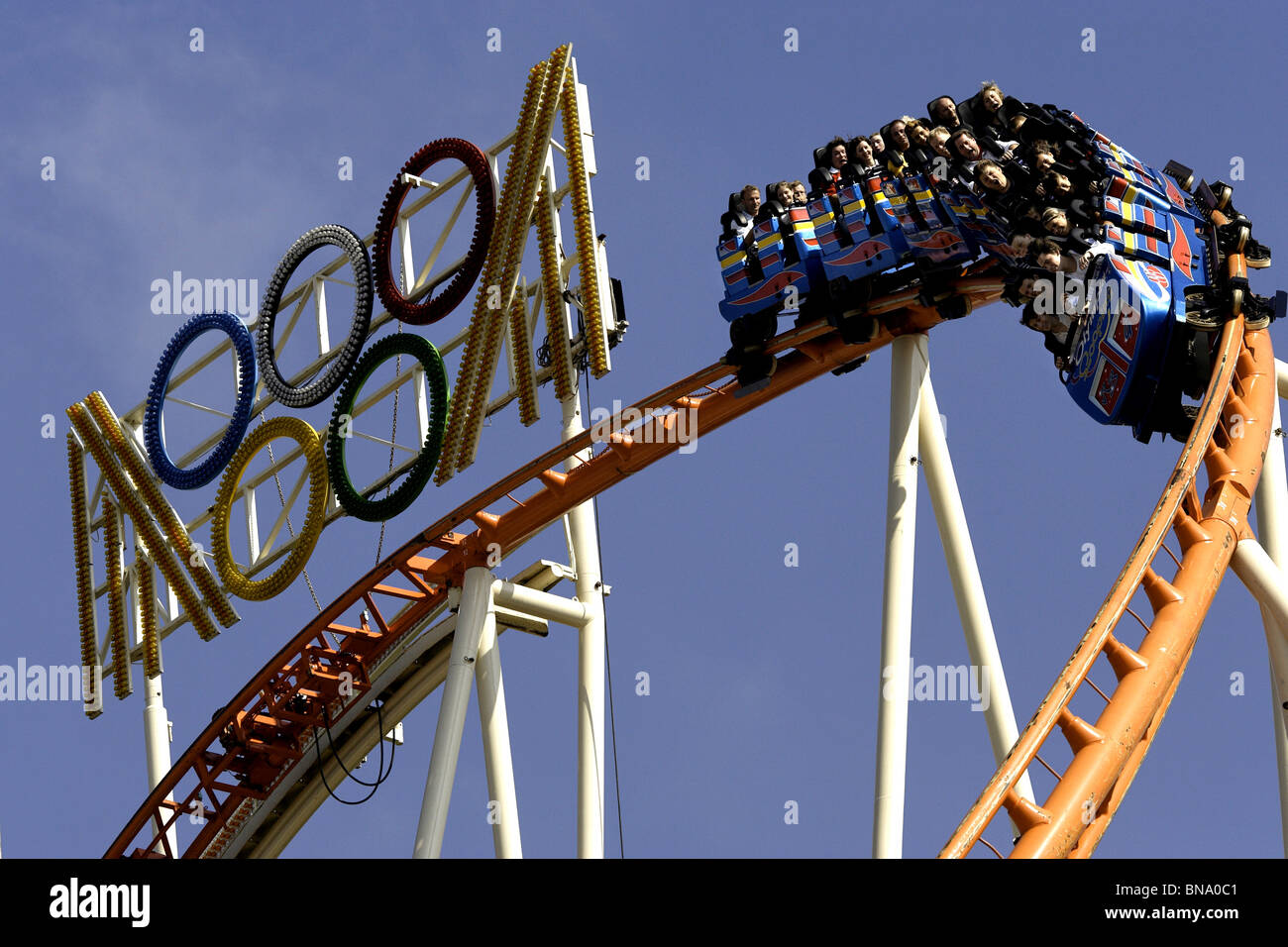 Roller Coaster Funfair Ride LOOPING, Oktoberfest Munich Germany Stock Photo