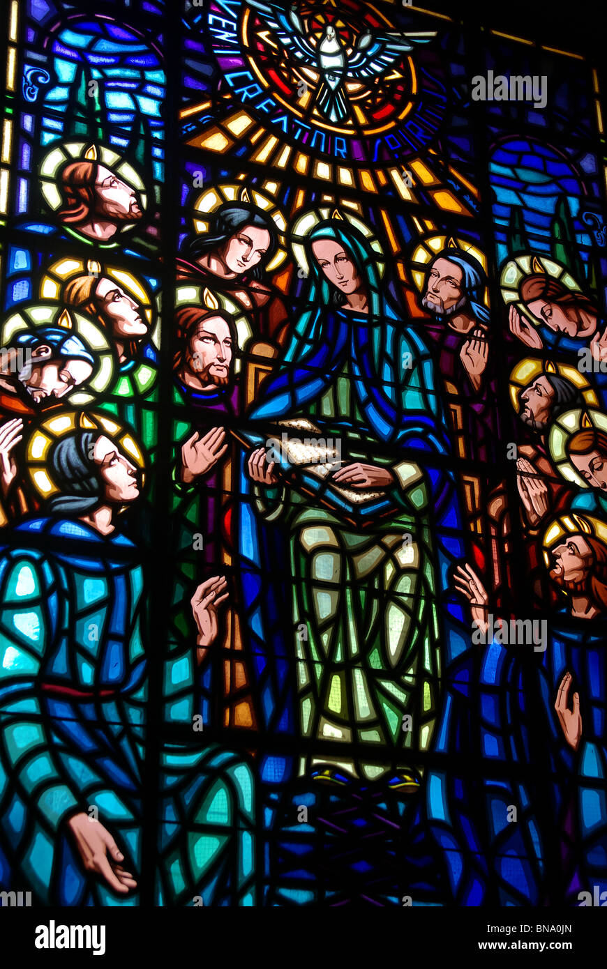 Stained glass window, Iglesia de Xalteva, Granada, Nicaragua Stock Photo
