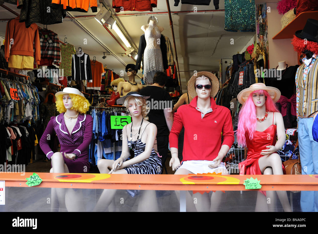 Camden market mannequins displaying fashionable summer clothes. London. Stock Photo