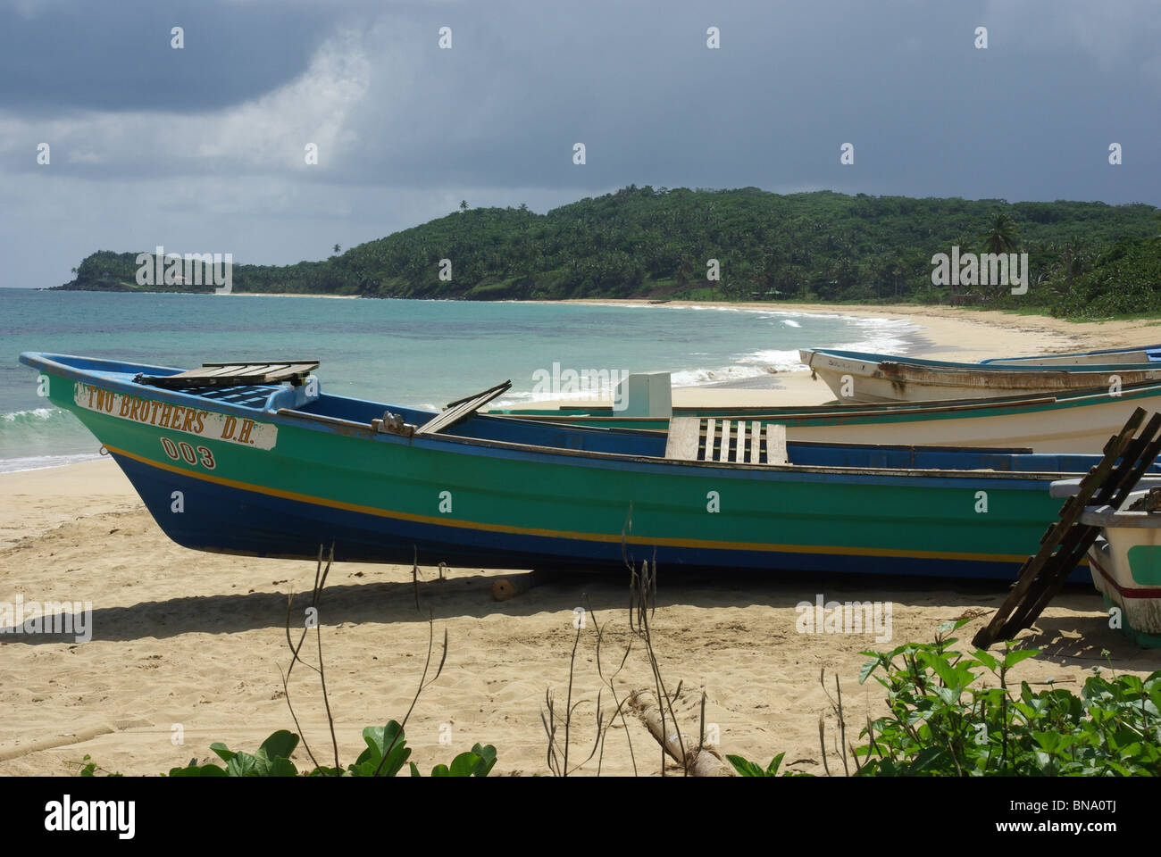Fishing boats on the beach at Long Bay, Big Corn, Corn Islands