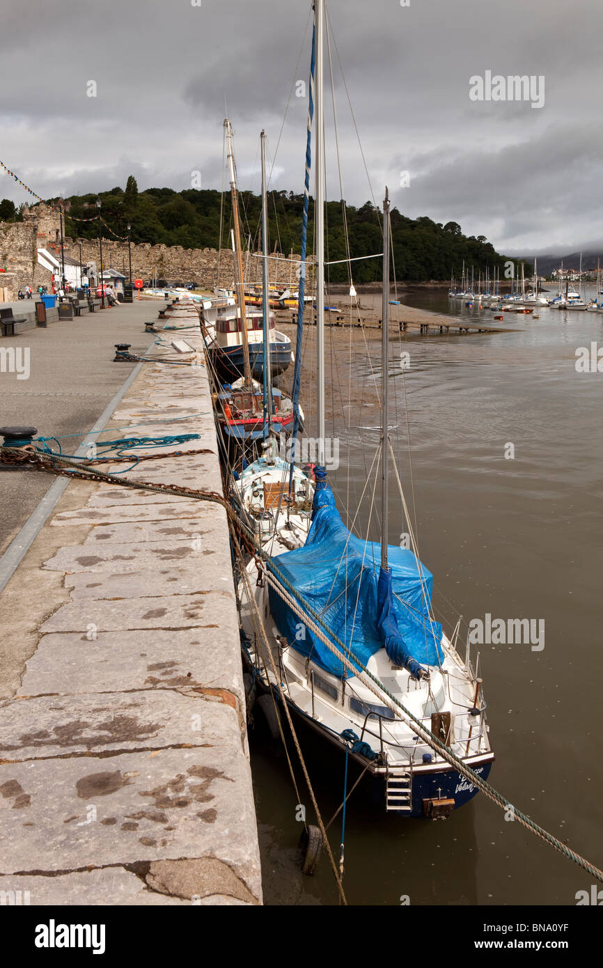 Wales, Gwynedd, Conway, fishing boats moored on River Conwy Stock Photo