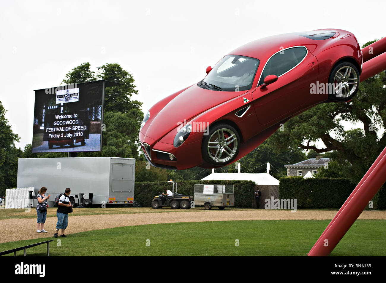 The Alfa Romeo Cloverleaf Sculpture in Front of Goodwood House at Festival of Speed 2010 West Sussex England United Kingdom Stock Photo