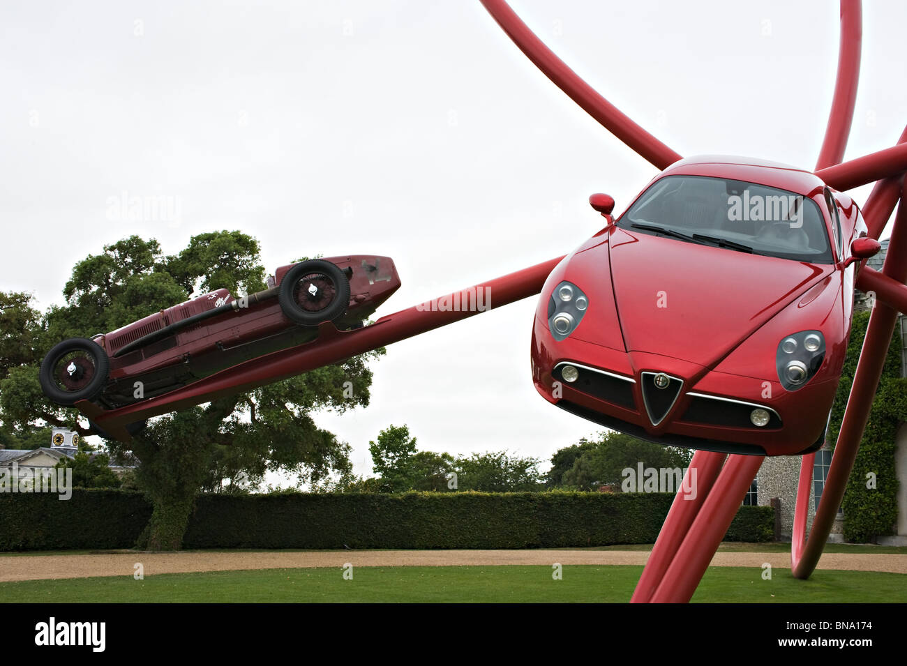 The Alfa Romeo Cloverleaf Sculpture in Front of Goodwood House at Festival of Speed 2010 West Sussex England United Kingdom Stock Photo