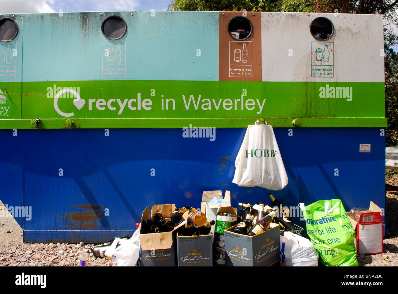 Recycling skip in Haslemere provided by Waverley Borough Council, Haslemere, Surrey, UK. Stock Photo