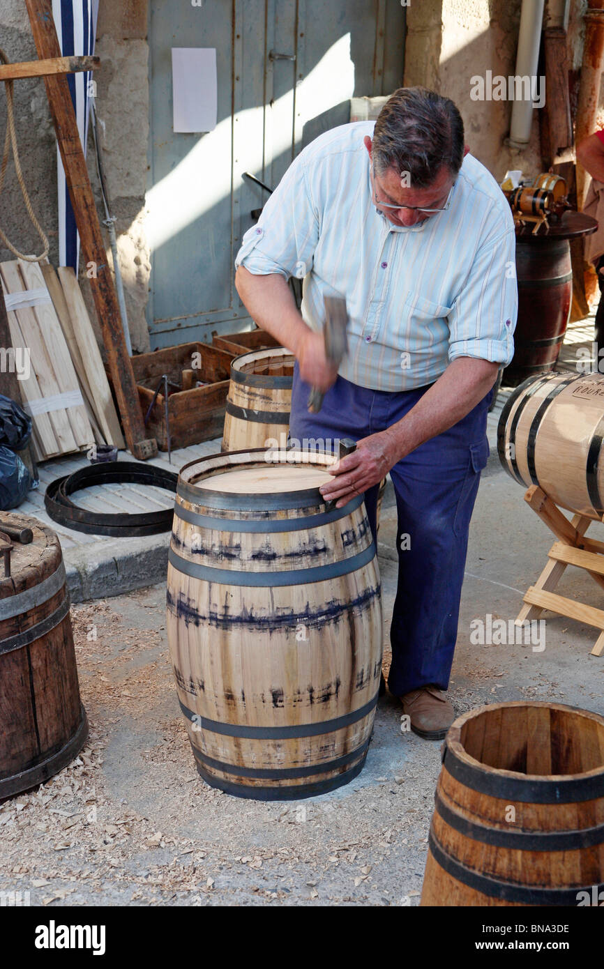 Craftsman working at a barrel Stock Photo