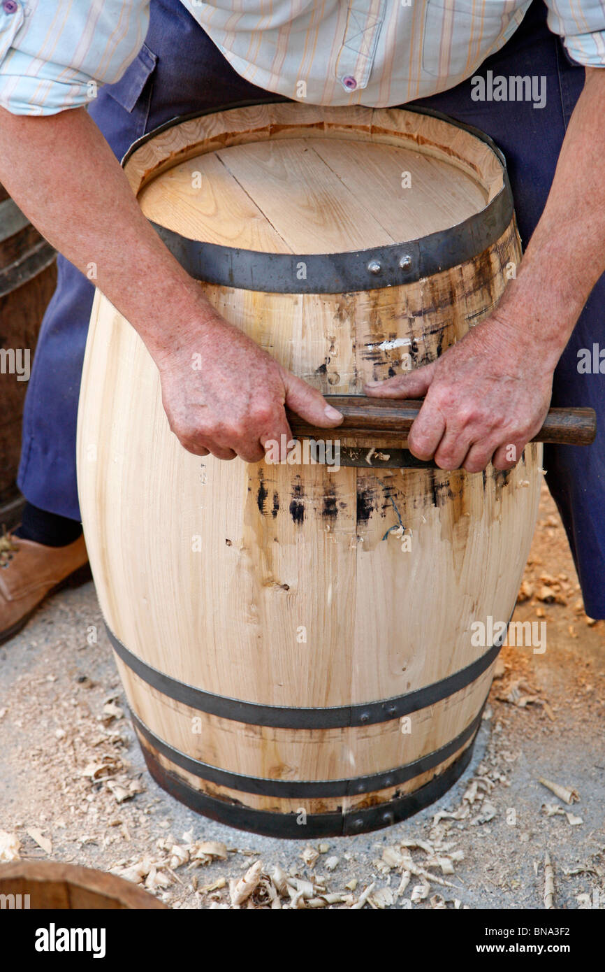 Craftsman working at a barrel Stock Photo