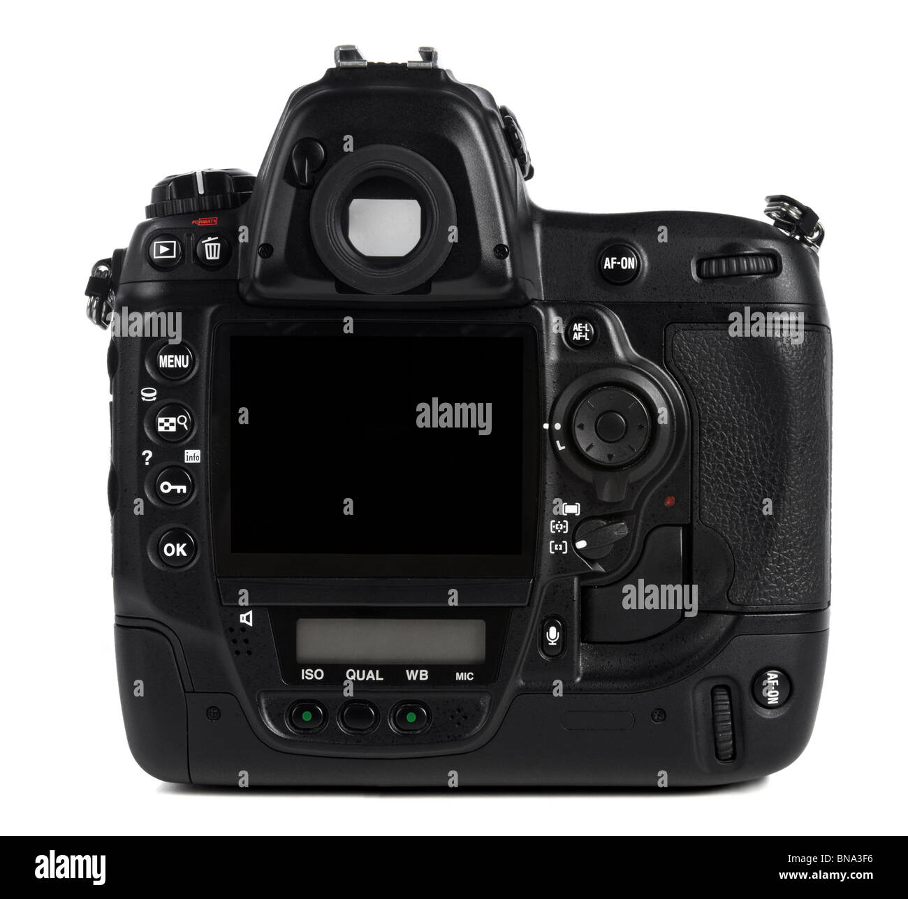 Back of professional digital camera isolated over white background Stock Photo