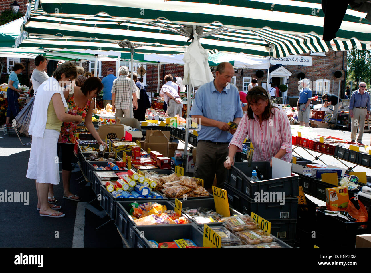 people shopping at local market in the town of wareham dorset south