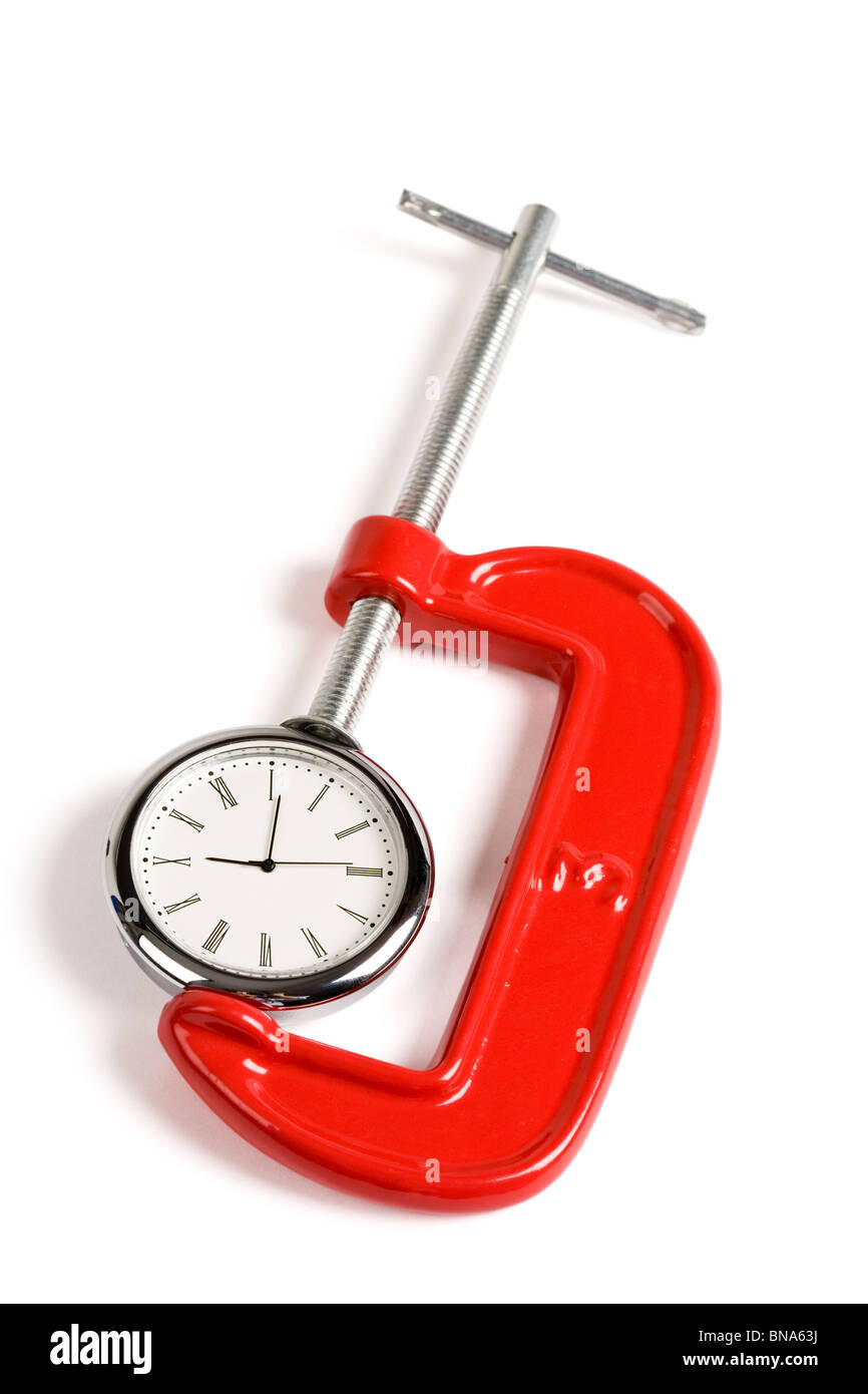 Vise Grip and Clock, Concept of busy Stock Photo