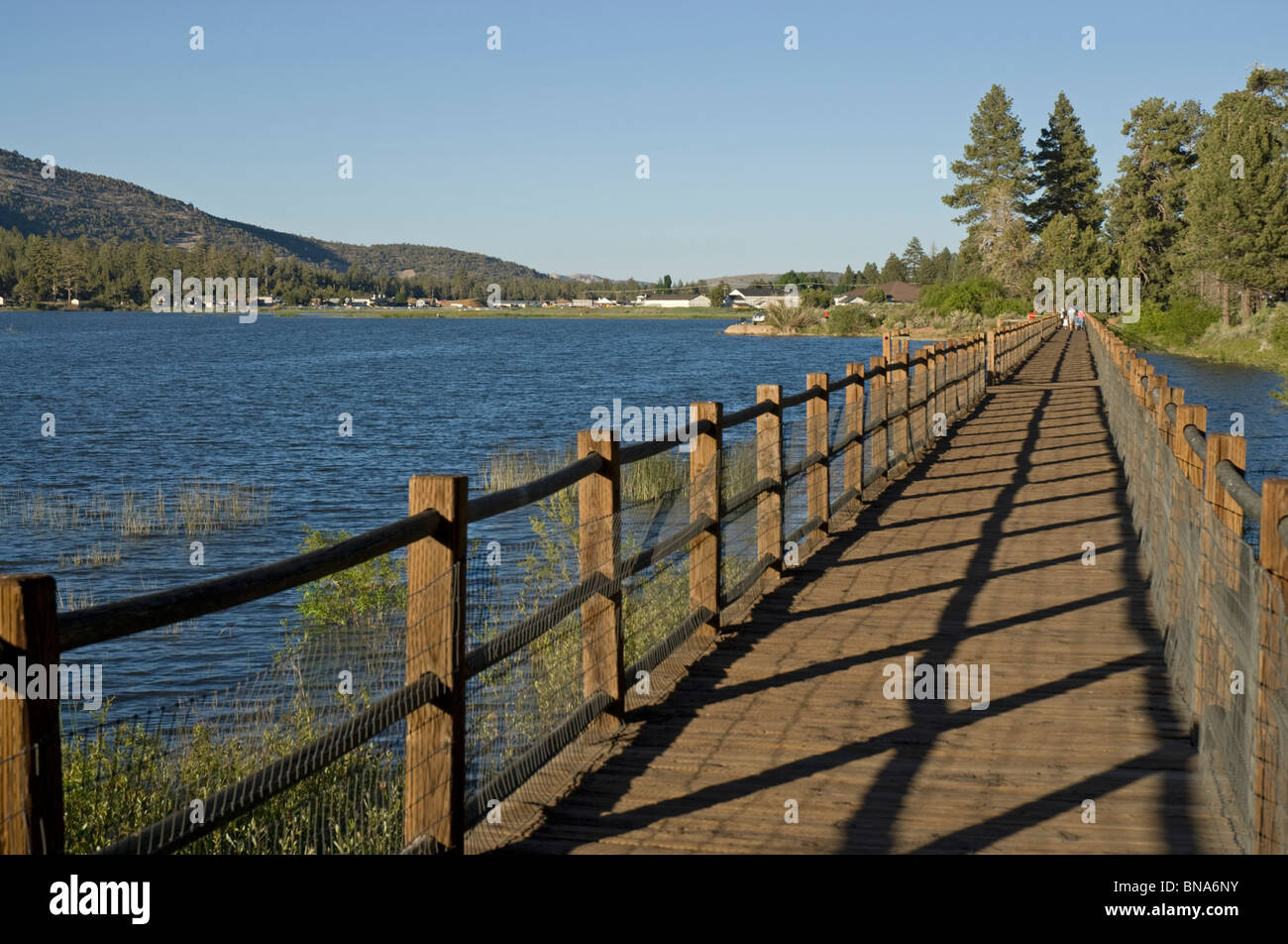 The boardwalk at Stanfield Marsh Waterfowl Preserve, Big Bear Lake, California, USA Stock Photo