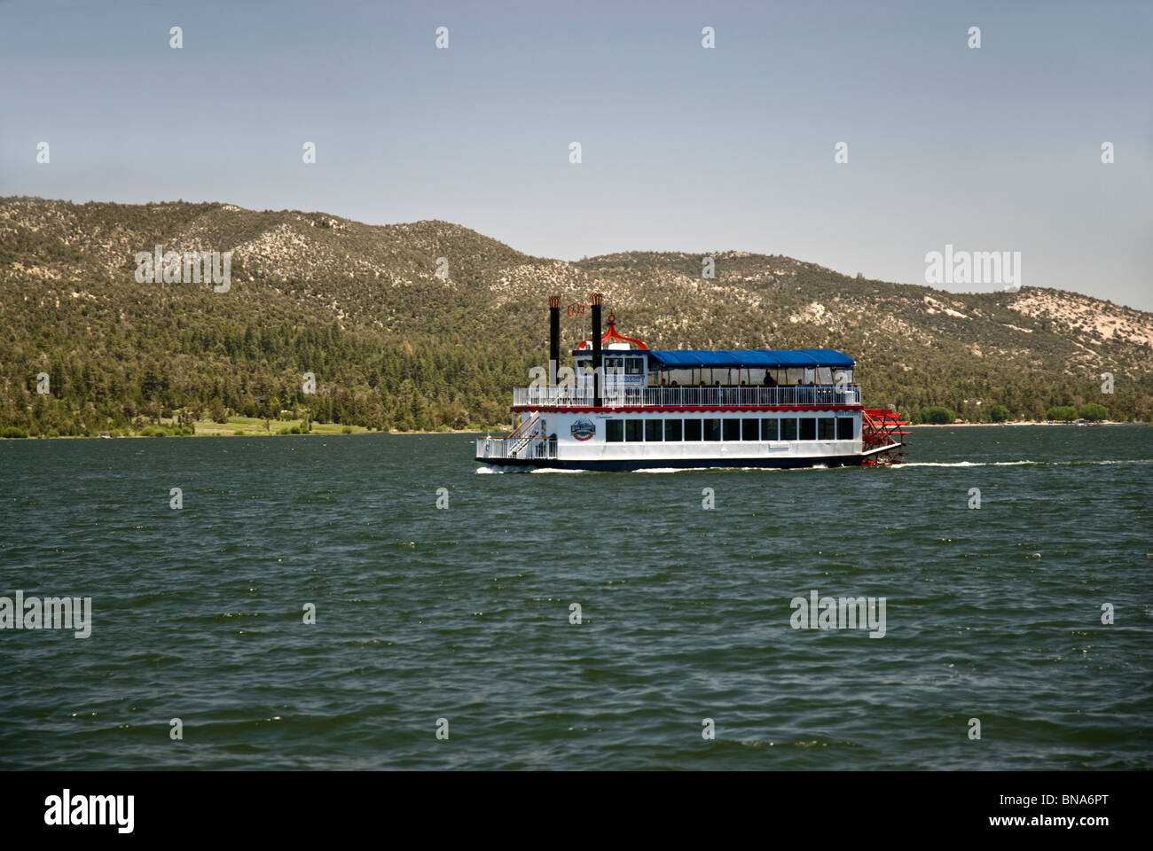 "Miss Liberty", a paddle wheel tour boat at Big Bear Lake, California, USA Stock Photo
