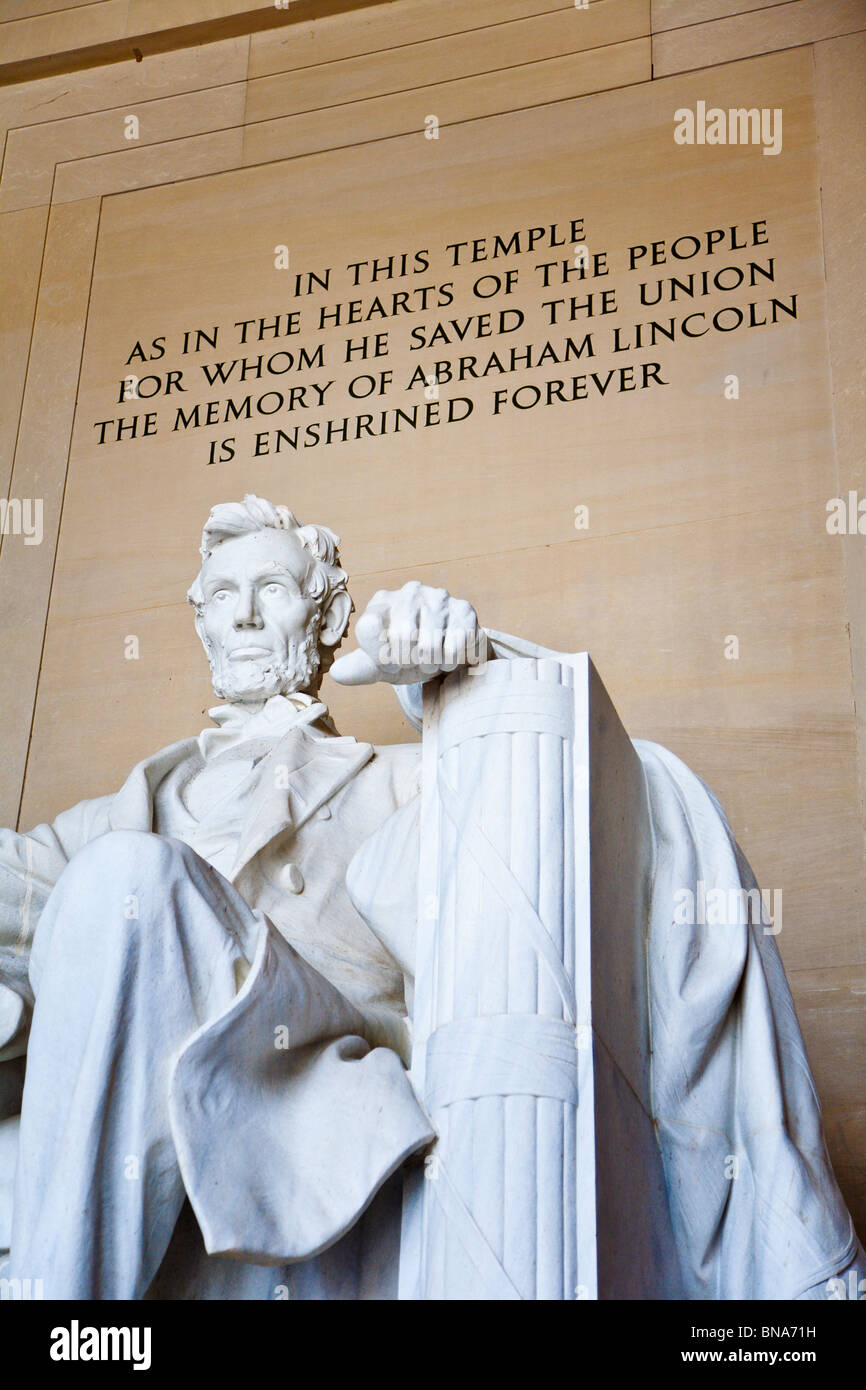 Washington DC - Sep 2009 - Close up photo of the statue of Abraham Lincoln in the Lincoln Memorial at Washington DC Stock Photo