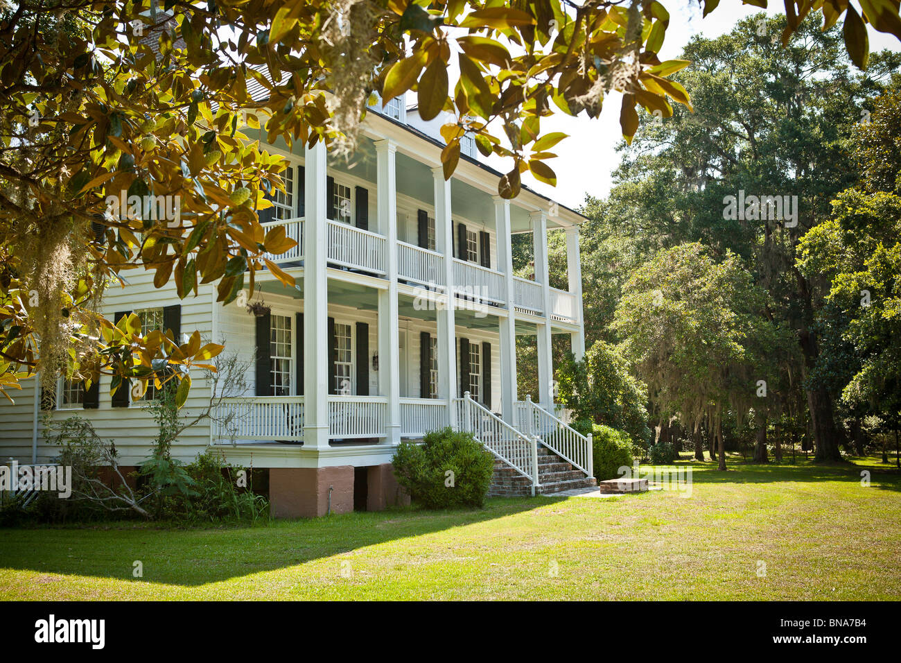 Hopsewee Plantation mansion in Georgetown, SC. The plantation is the birthplace of Thomas Lynch, Jr. Stock Photo