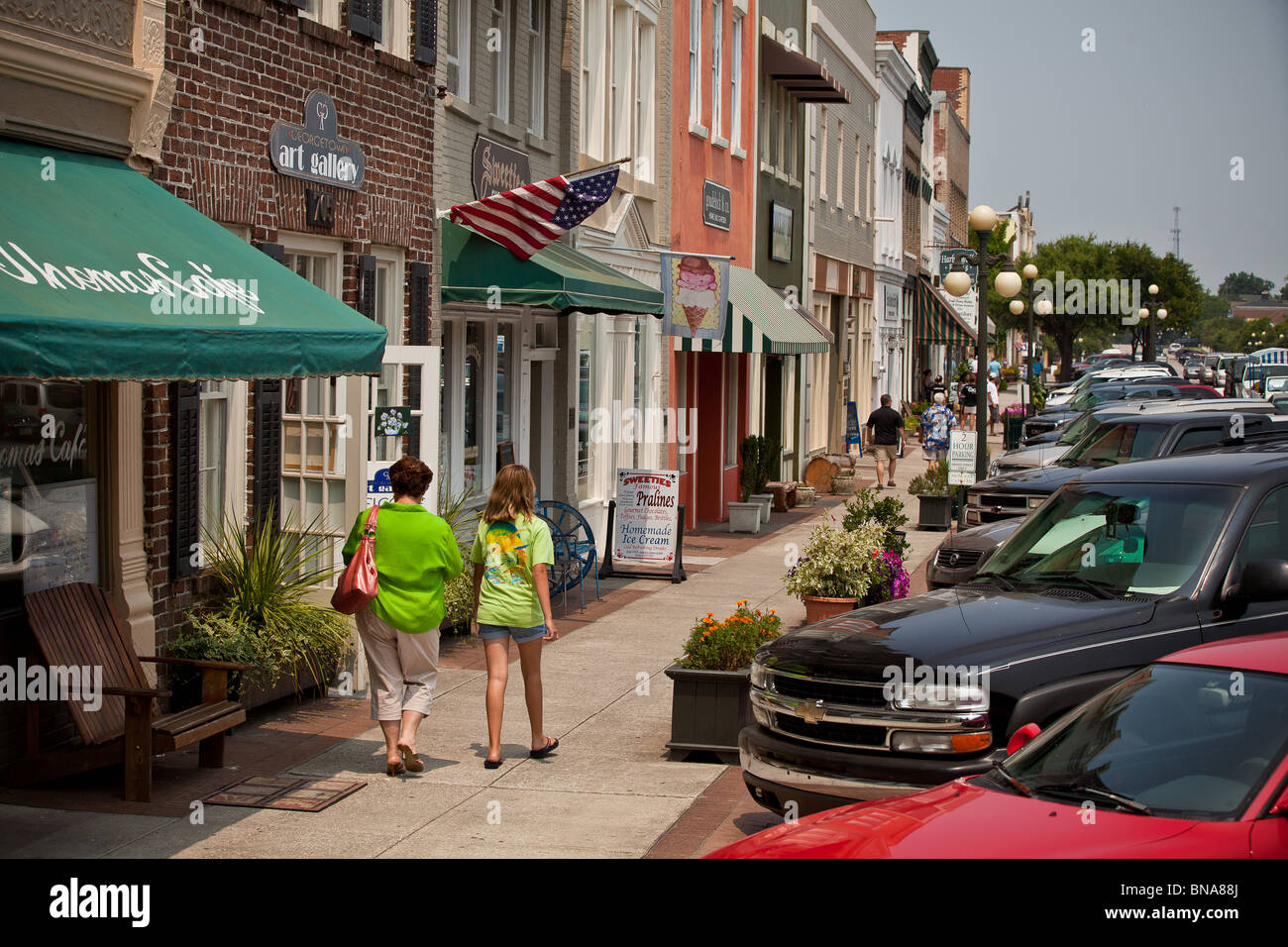 Old fashion main street known as the harborwalk in Georgetown, SC Stock Photo