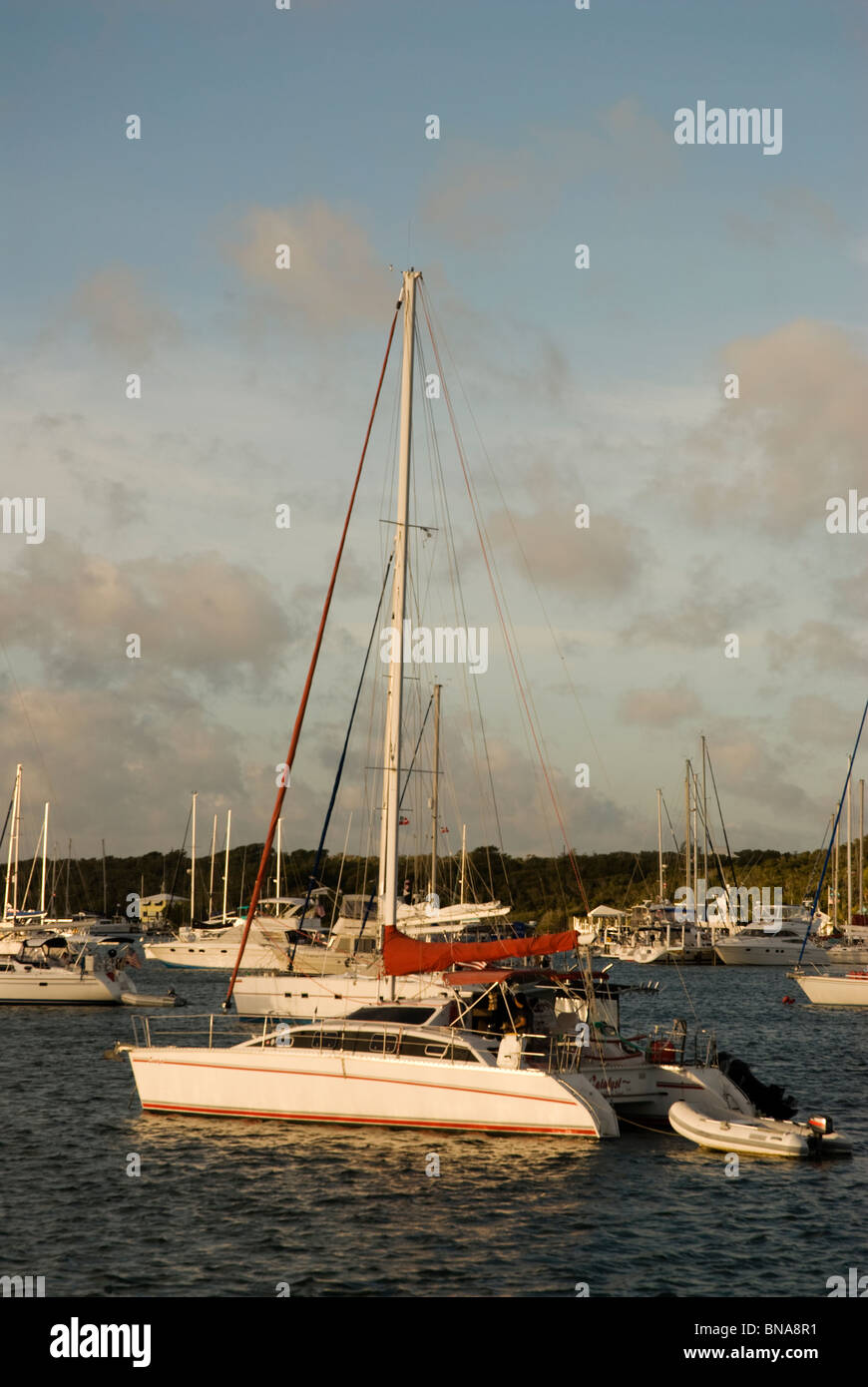 Sailboats in Hope Town Harbour, Hope Town, Abaco, Bahamas Stock Photo